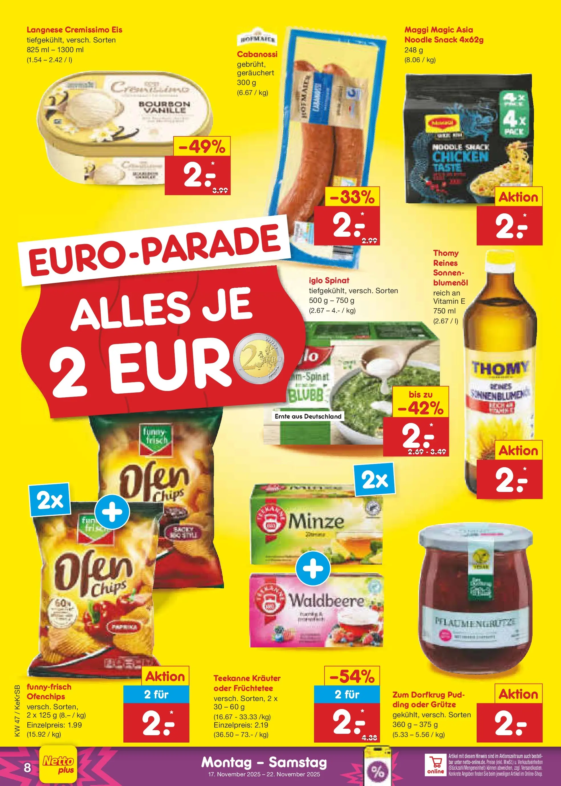 Netto Marken-Discount prospekt Kruft	 (ab 16.11.2025) » Angebote | Seite: 8 | Produkte: Langnese, Langnese cremissimo, Teekanne, Eis