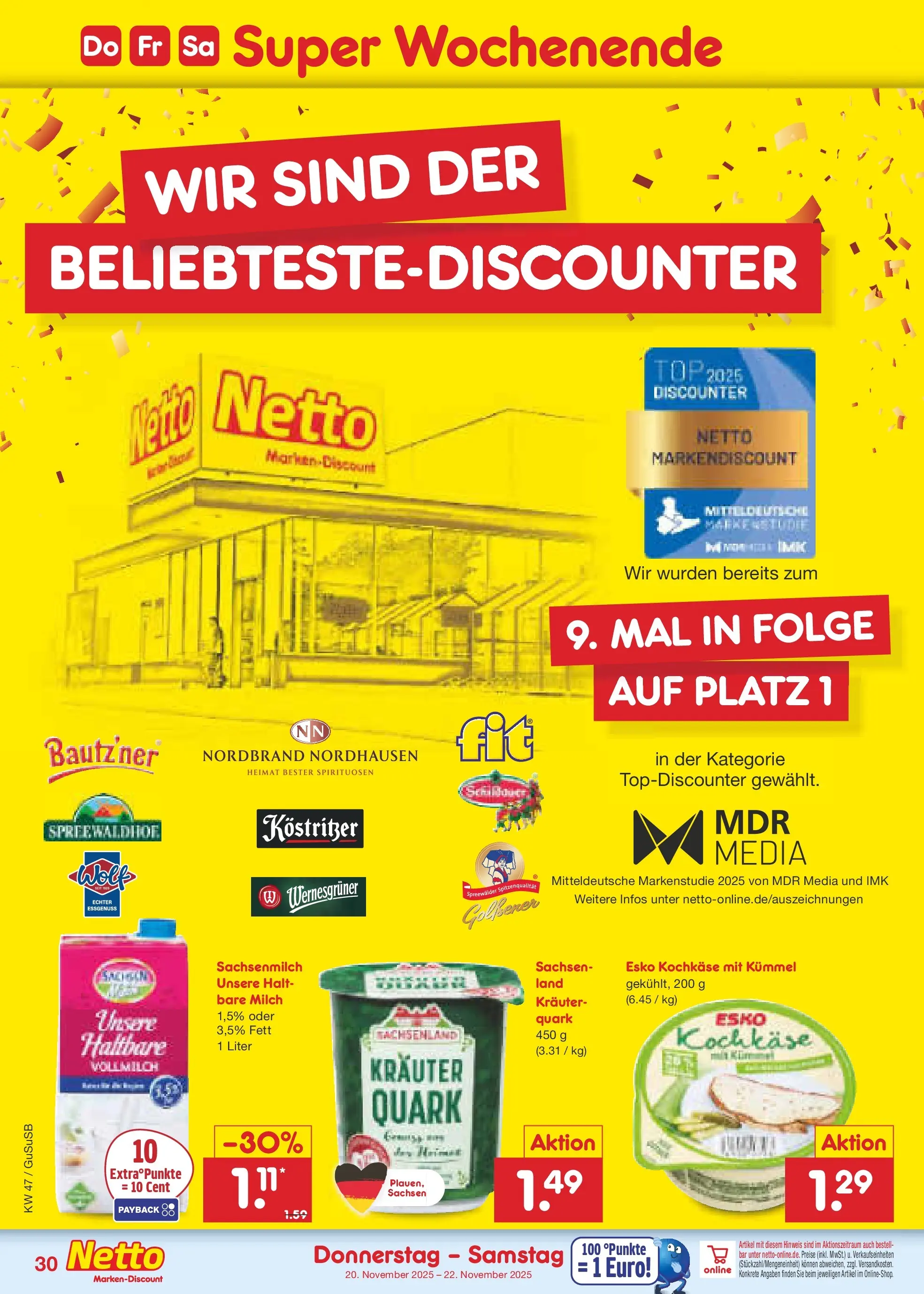 Netto Marken-Discount prospekt Rodewisch	 (ab 16.11.2025) » Angebote | Seite: 38 | Produkte: Top, Milch, Kostritzer, Wernesgruner
