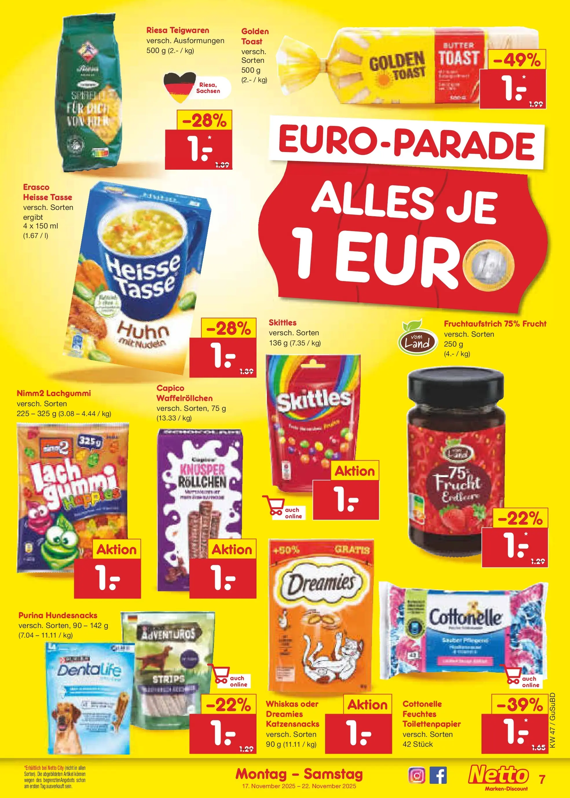 Netto Marken-Discount prospekt Glauchau	 (ab 16.11.2025) » Angebote | Seite: 7 | Produkte: Butter, Toast, Whiskas, Toilettenpapier