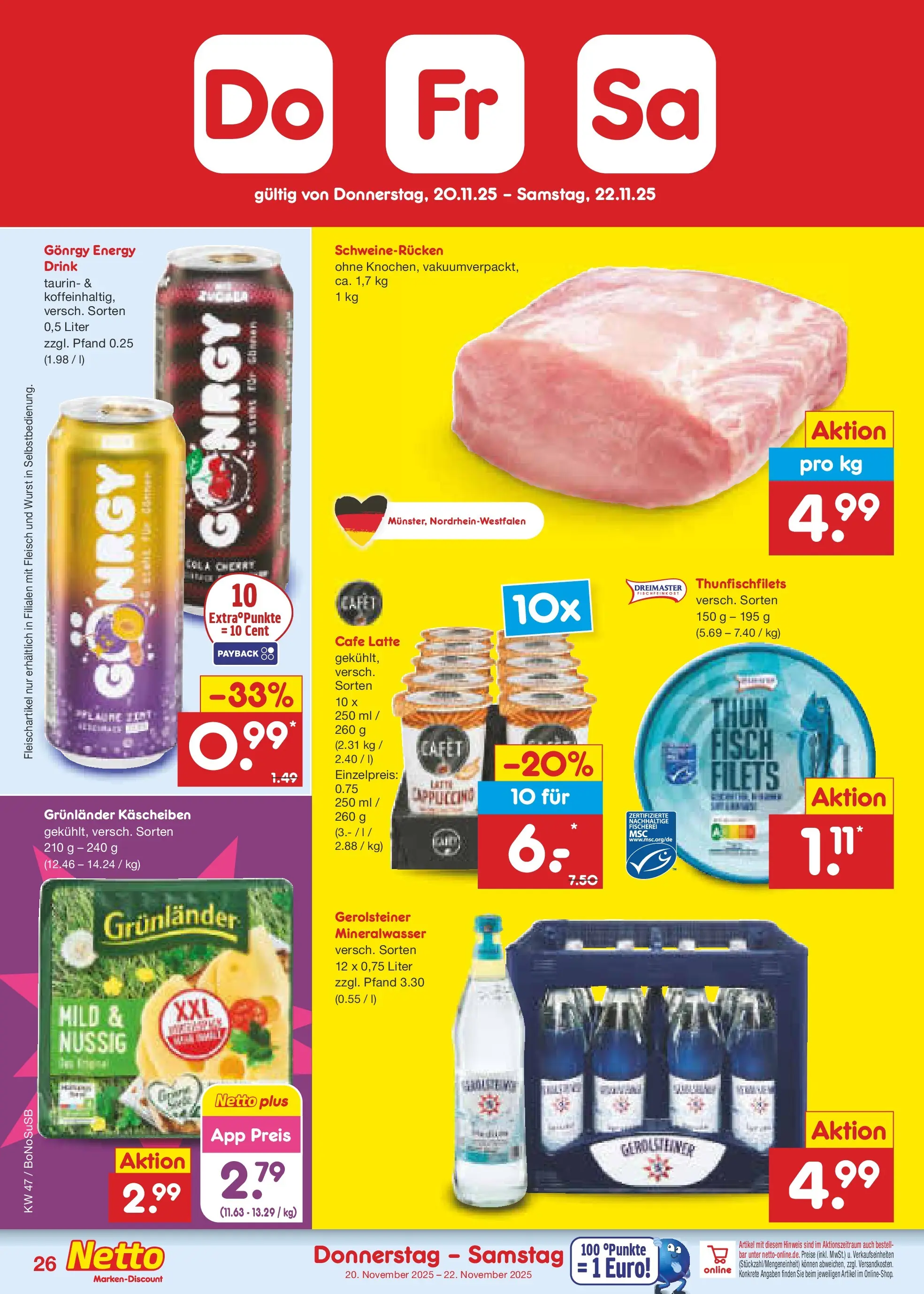 Netto Marken-Discount prospekt Stadtlohn	 (ab 17.11.2025) » Angebote | Seite: 34 | Produkte: Cola, Fisch, Wurst, Gerolsteiner