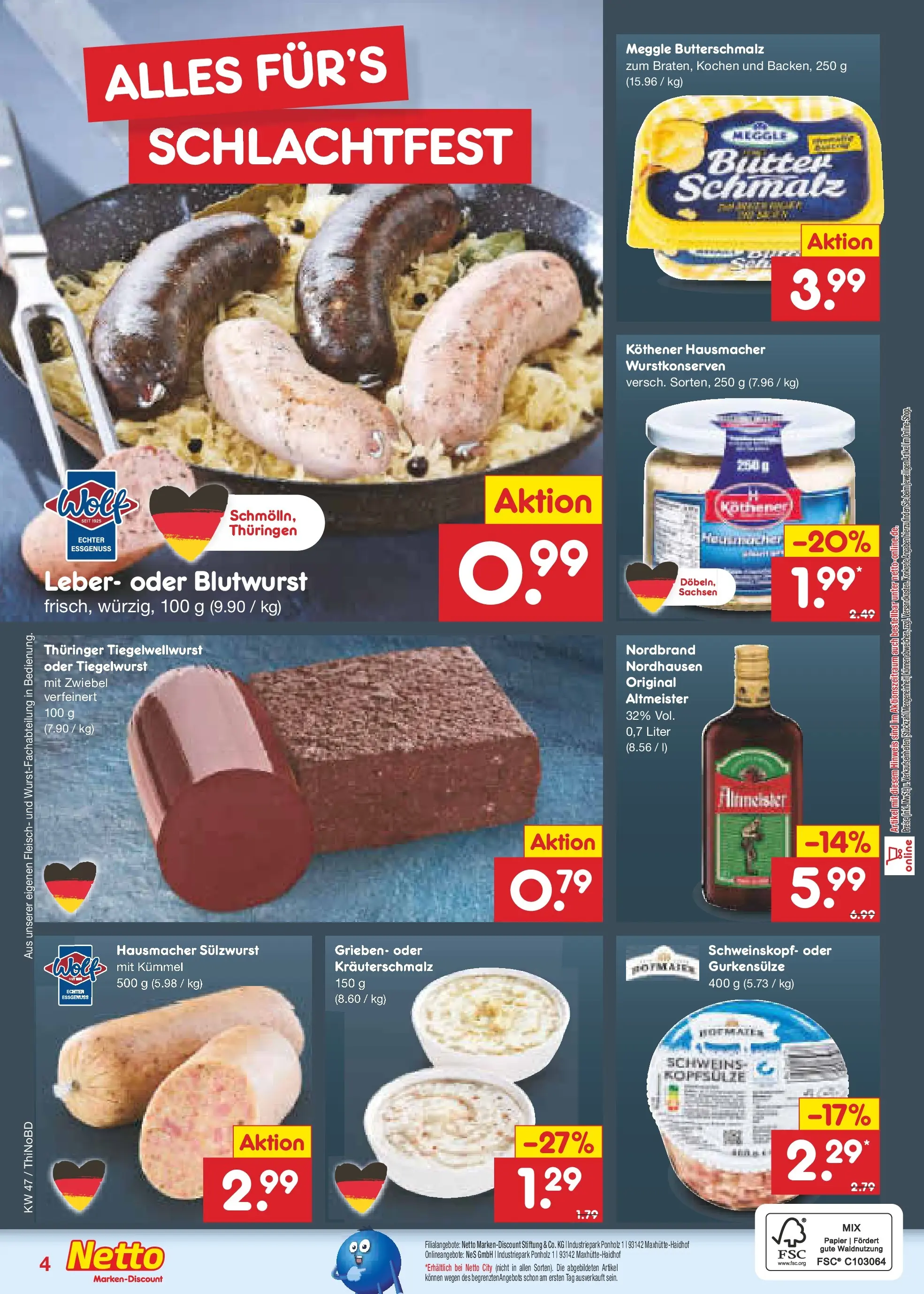 Netto Marken-Discount prospekt Herzberg	 (ab 17.11.2025) » Angebote | Seite: 25 | Produkte: Butterschmalz, Butter, Fleisch, Meggle butter