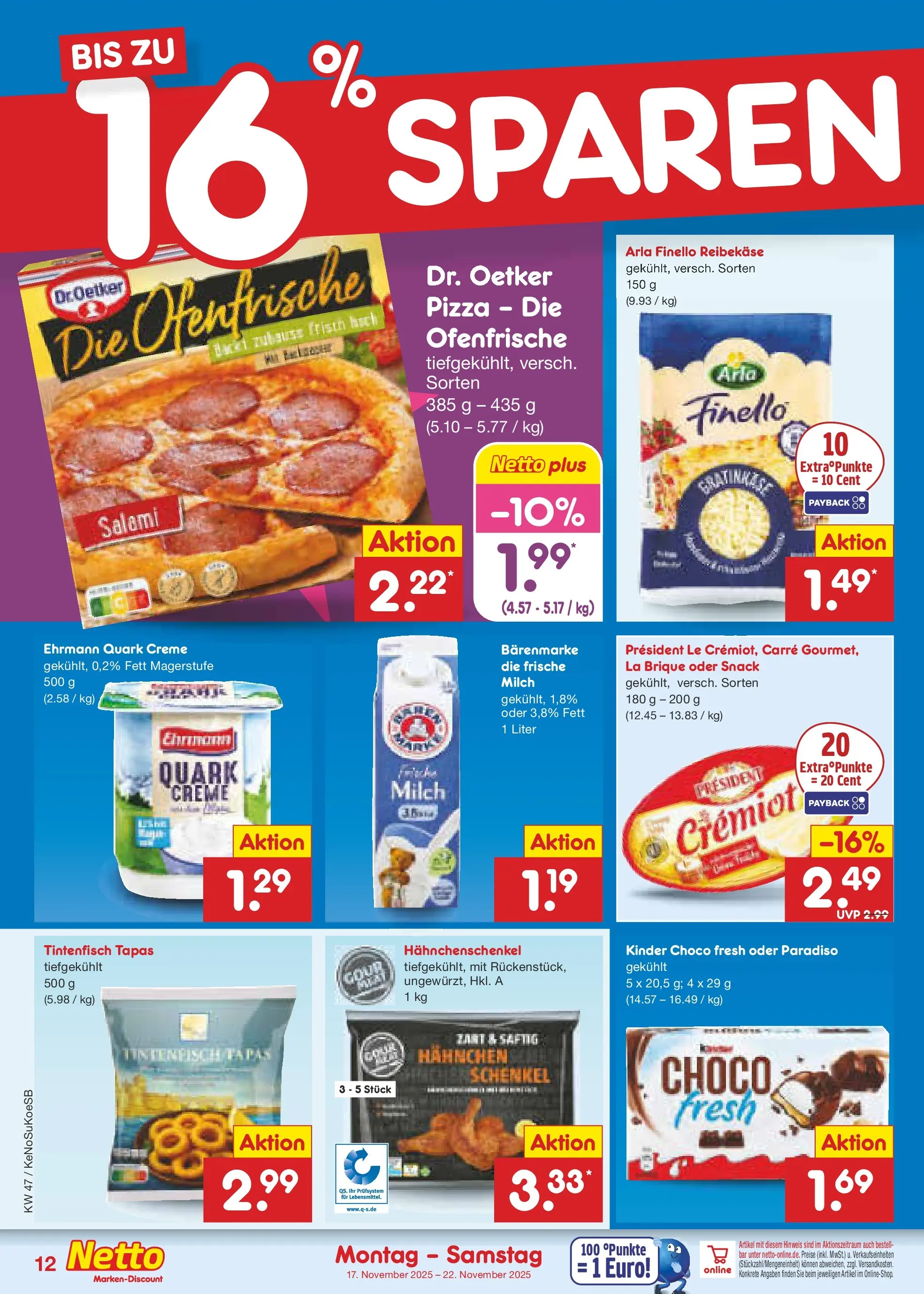 Netto Marken-Discount prospekt Kruft	 (ab 16.11.2025) » Angebote | Seite: 12 | Produkte: Hahnchen, Hahnchenschenkel, Tintenfisch, Ofenfrische