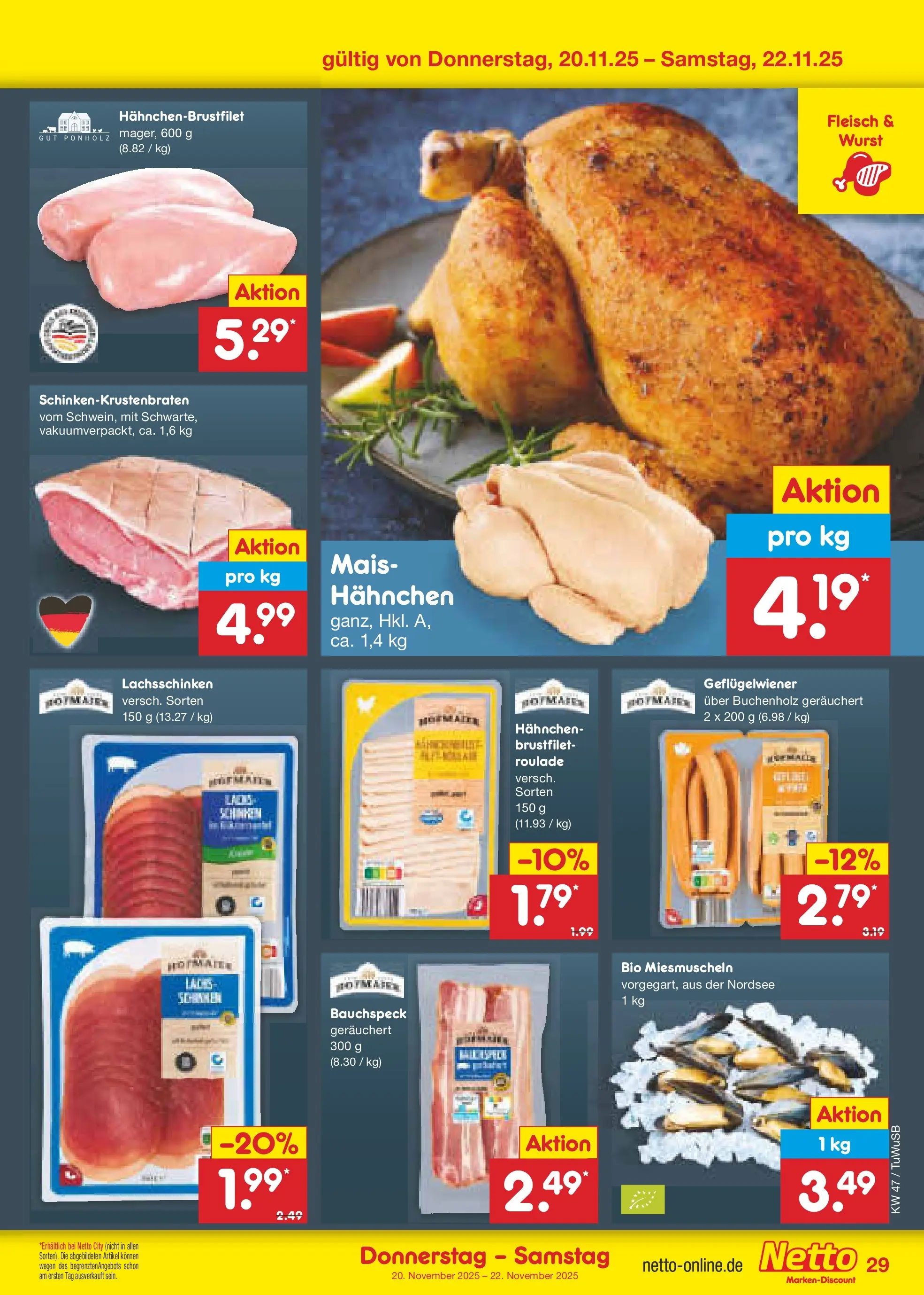 Netto Marken-Discount prospekt Calw-Stammheim	 (ab 17.11.2025) » Angebote | Seite: 37 | Produkte: Hahnchen, Wurst, Fleisch