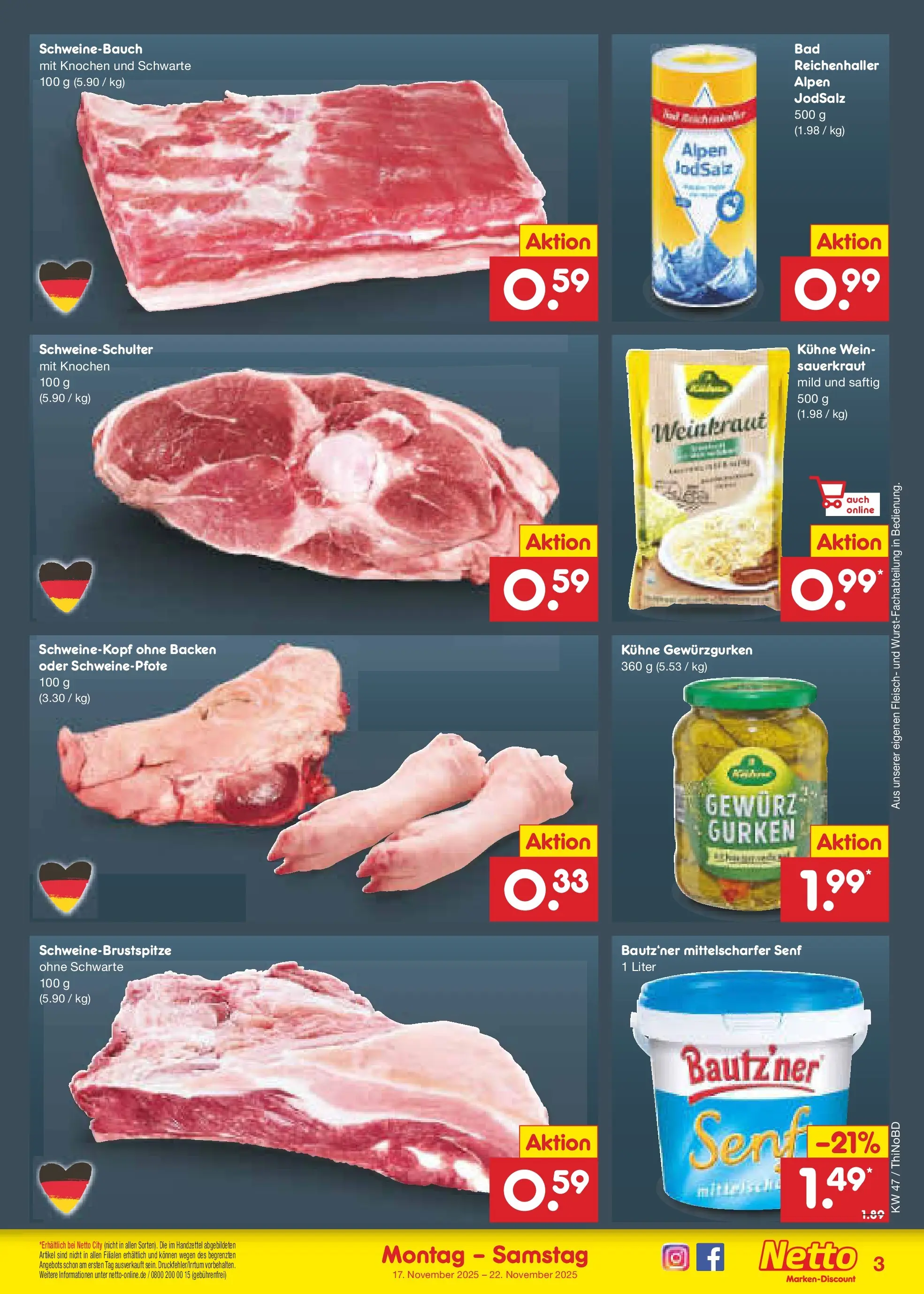 Netto Marken-Discount prospekt Herzberg	 (ab 17.11.2025) » Angebote | Seite: 27 | Produkte: Schweinebauch, Wein, Fleisch, Gurken