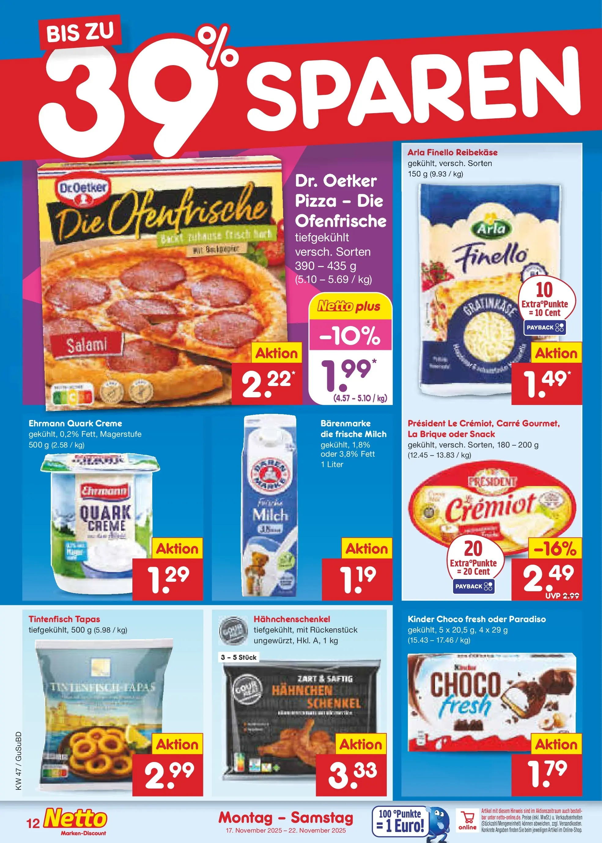 Netto Marken-Discount prospekt Glauchau	 (ab 16.11.2025) » Angebote | Seite: 12 | Produkte: Hahnchen, Quark, Hahnchenschenkel, Creme