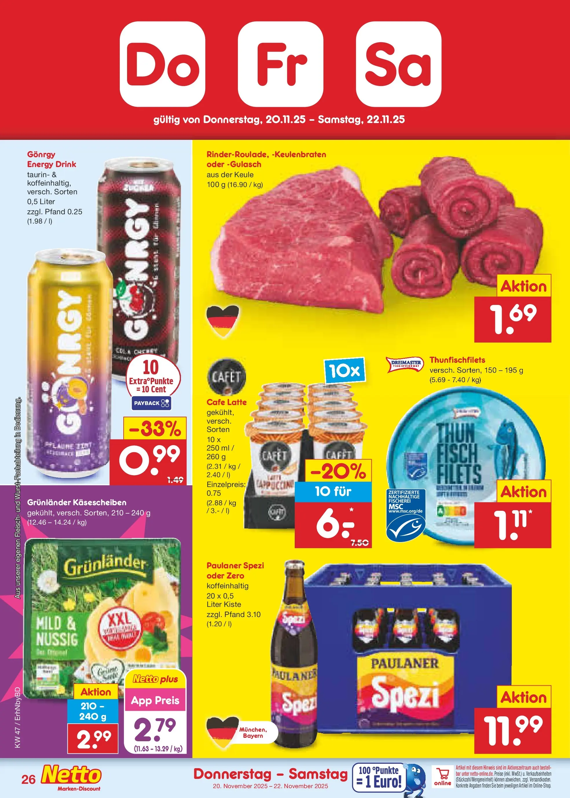 Netto Marken-Discount prospekt Ergolding	 (ab 17.11.2025) » Angebote | Seite: 34 | Produkte: Grunlander, Gulasch, Fleisch, Paulaner