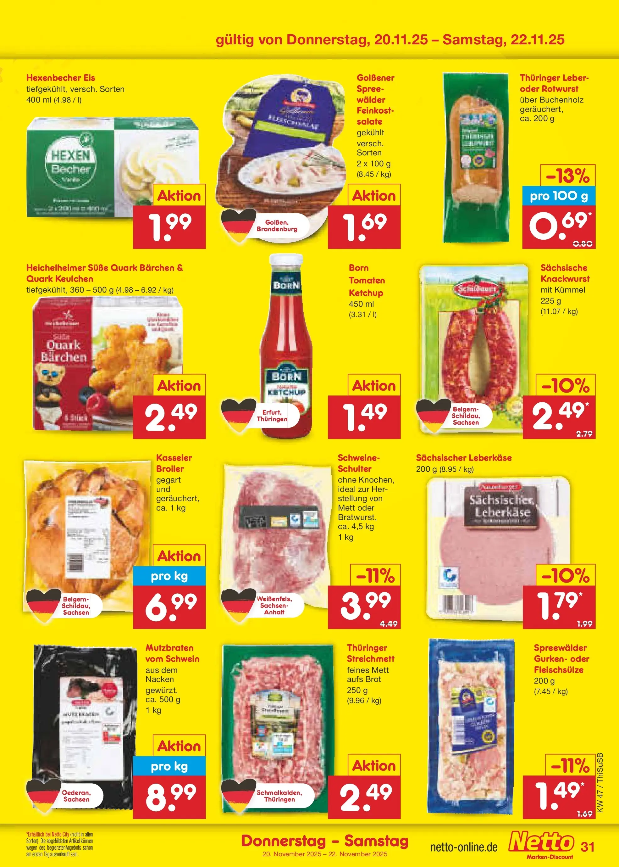 Netto Marken-Discount prospekt Pirna	 (ab 16.11.2025) » Angebote | Seite: 39 | Produkte: Quark, Brot, Gurken, Leberkase