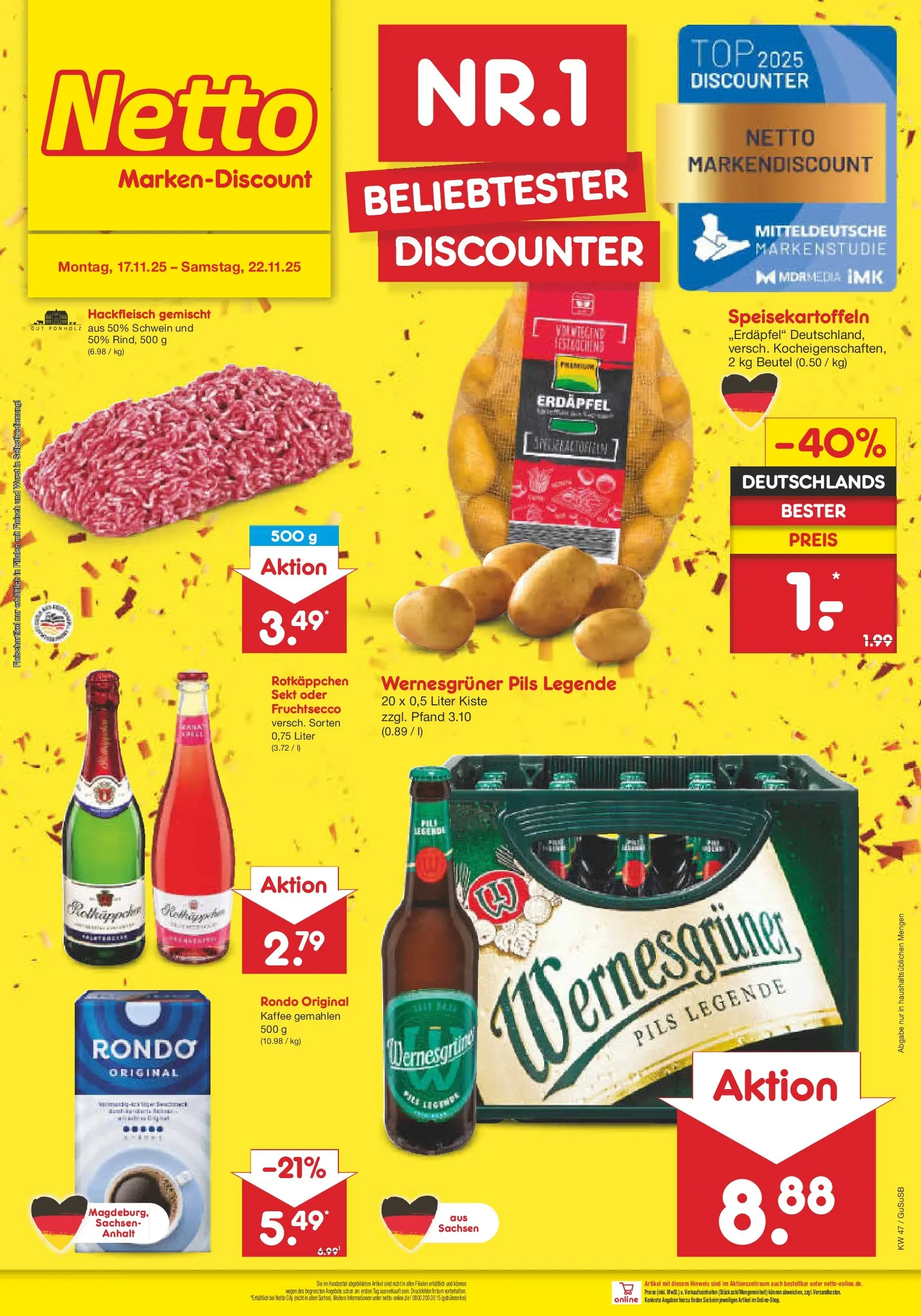 Netto Marken-Discount prospekt Rodewisch	 (ab 16.11.2025) » Angebote | Seite: 45 | Produkte: Sekt, Pils, Rotkäppchen, Hackfleisch