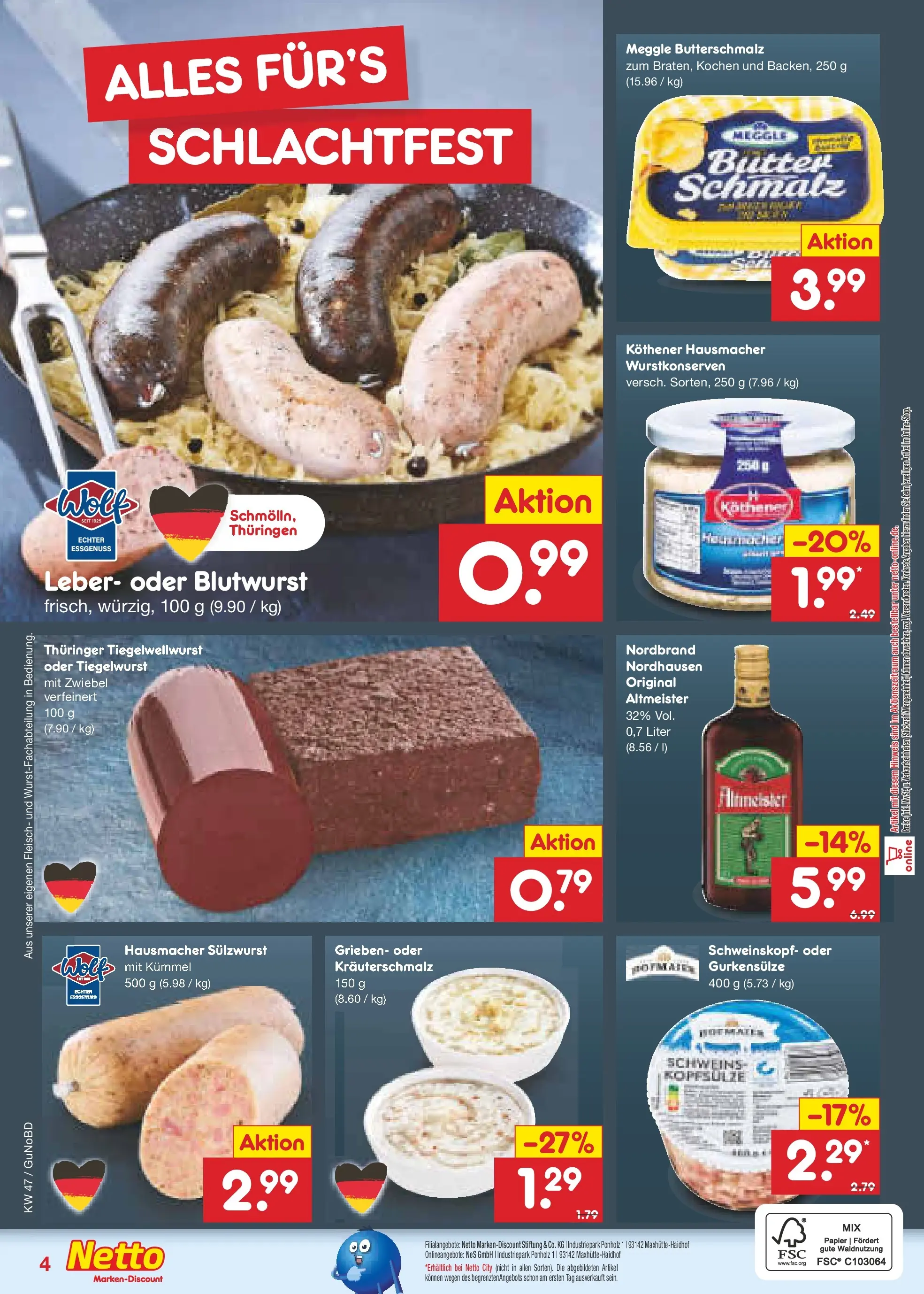 Netto Marken-Discount prospekt Augustusburg	 (ab 16.11.2025) » Angebote | Seite: 25 | Produkte: Butterschmalz, Butter, Fleisch, Meggle butter