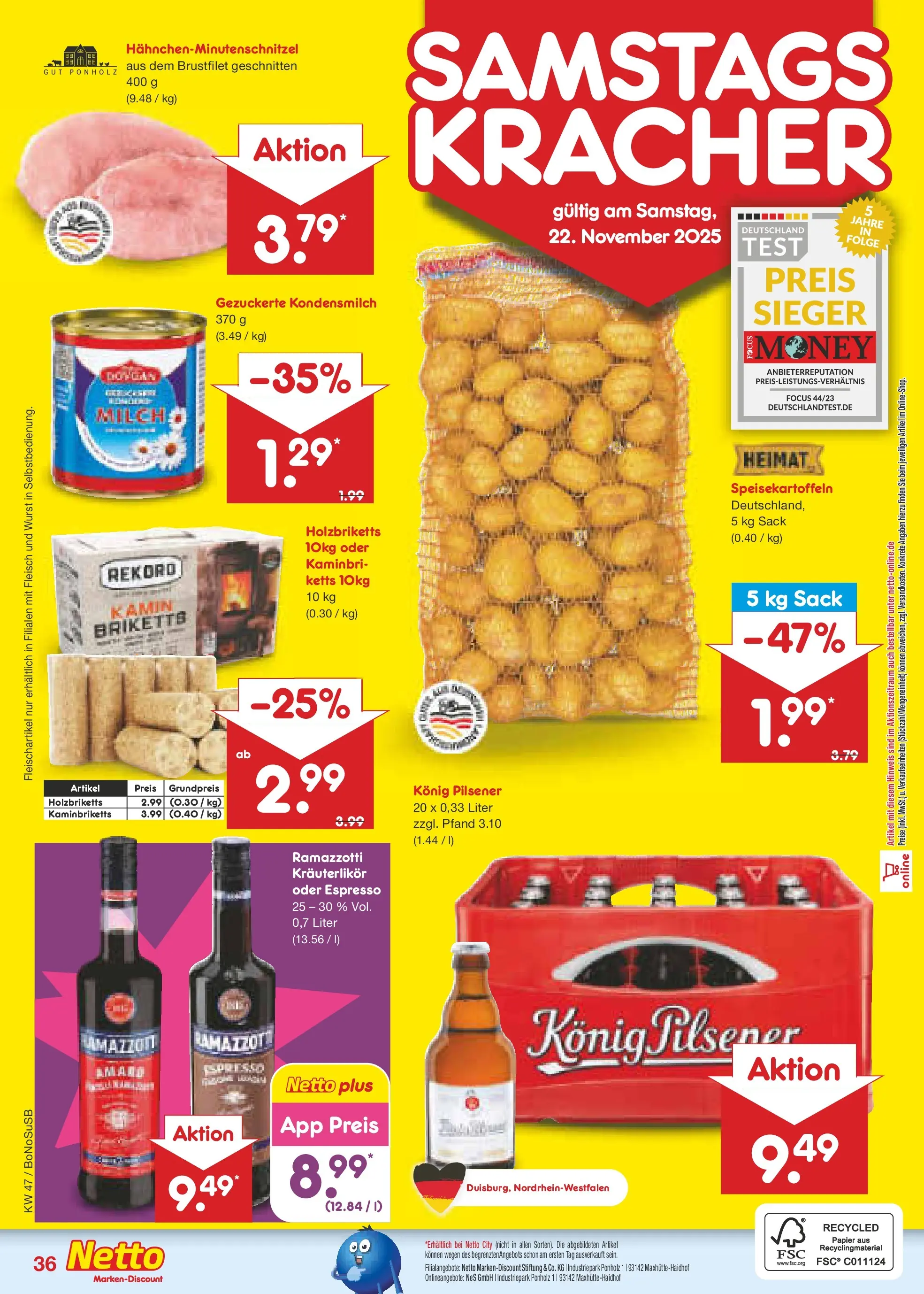 Netto Marken-Discount prospekt Stadtlohn	 (ab 17.11.2025) » Angebote | Seite: 44 | Produkte: Kamin, Konig pilsener, Milch, Wurst