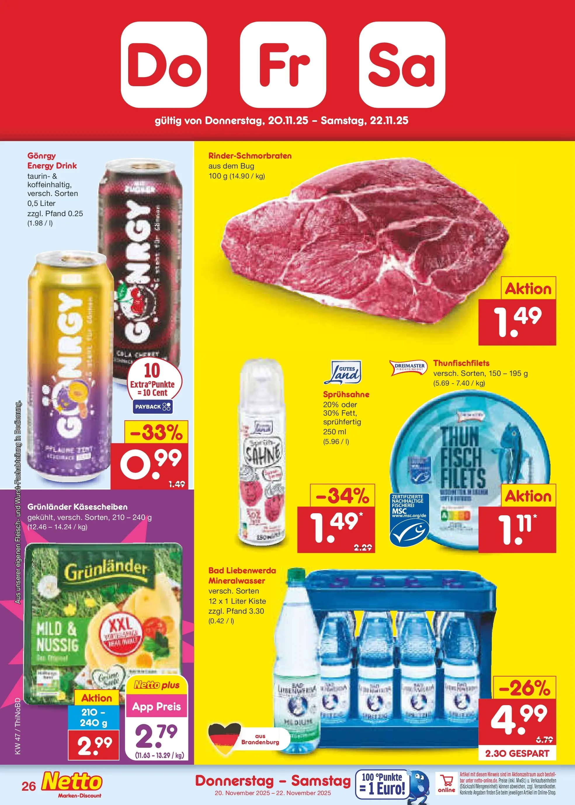Netto Marken-Discount prospekt Herzberg	 (ab 17.11.2025) » Angebote | Seite: 34 | Produkte: Energy, Mineralwasser, Fisch, Grunlander