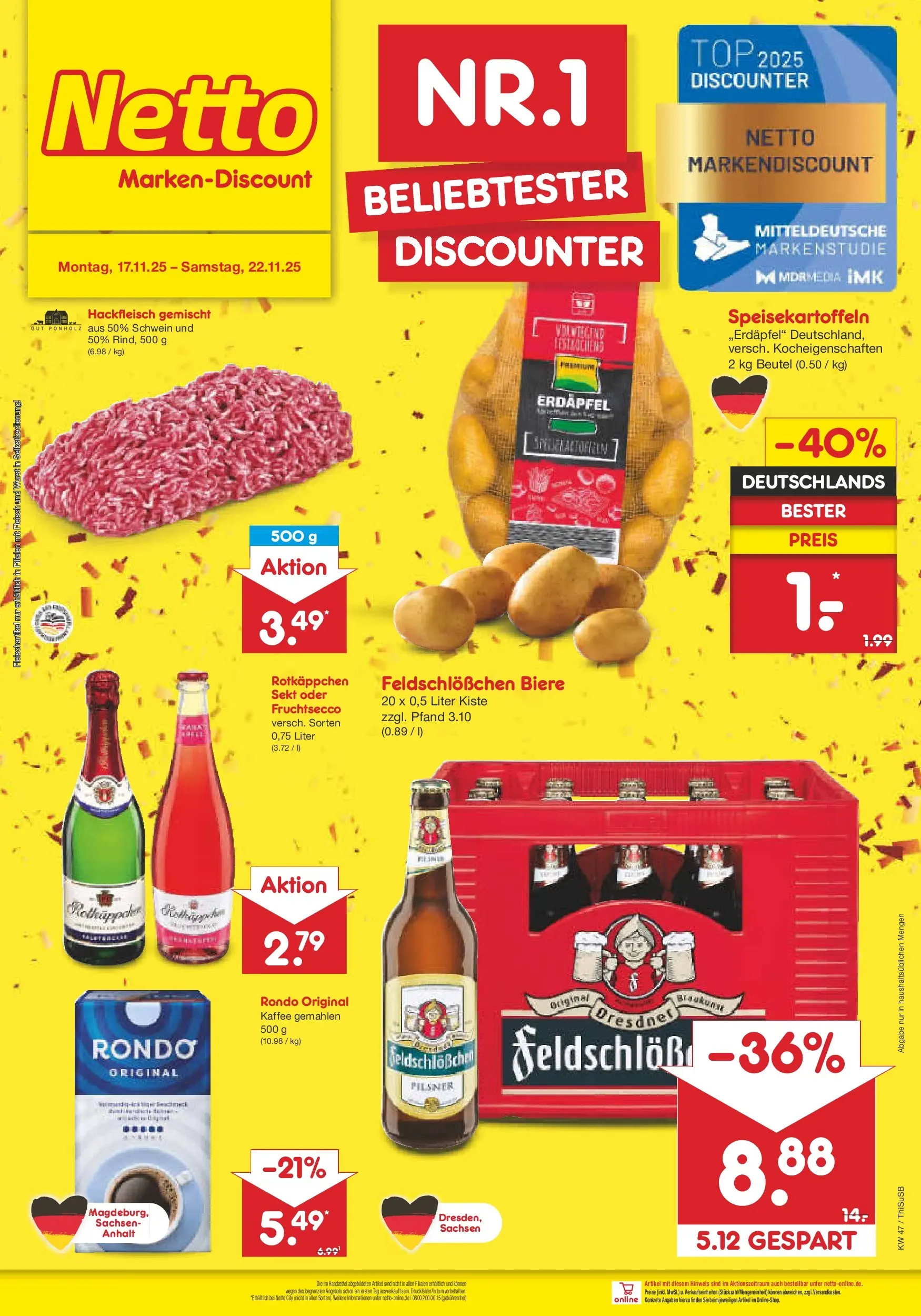 Netto Marken-Discount prospekt Pirna	 (ab 16.11.2025) » Angebote | Seite: 45 | Produkte: Kaffee, Fruchtsecco, Wurst, Fleisch
