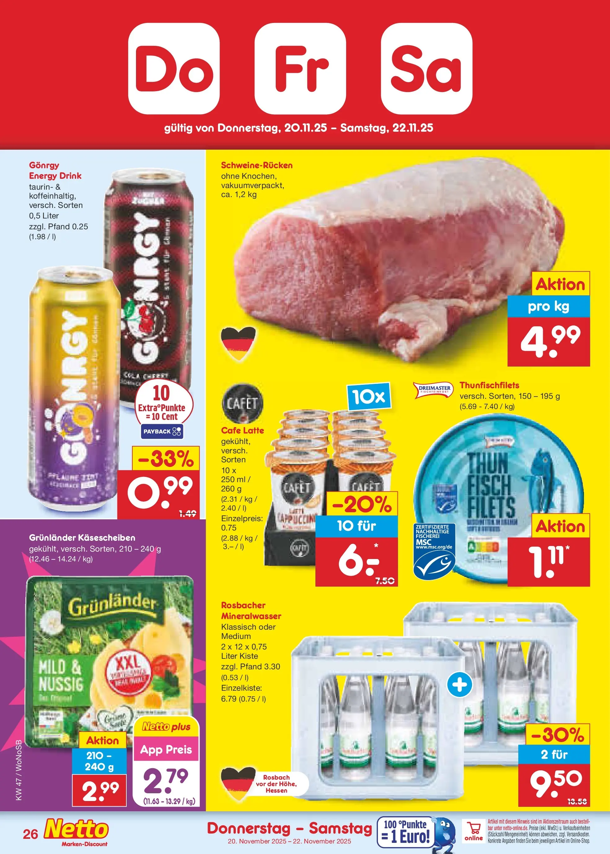 Netto Marken-Discount prospekt Lahnau	 (ab 16.11.2025) » Angebote | Seite: 34 | Produkte: Energy, Mineralwasser, Fisch, Grunlander