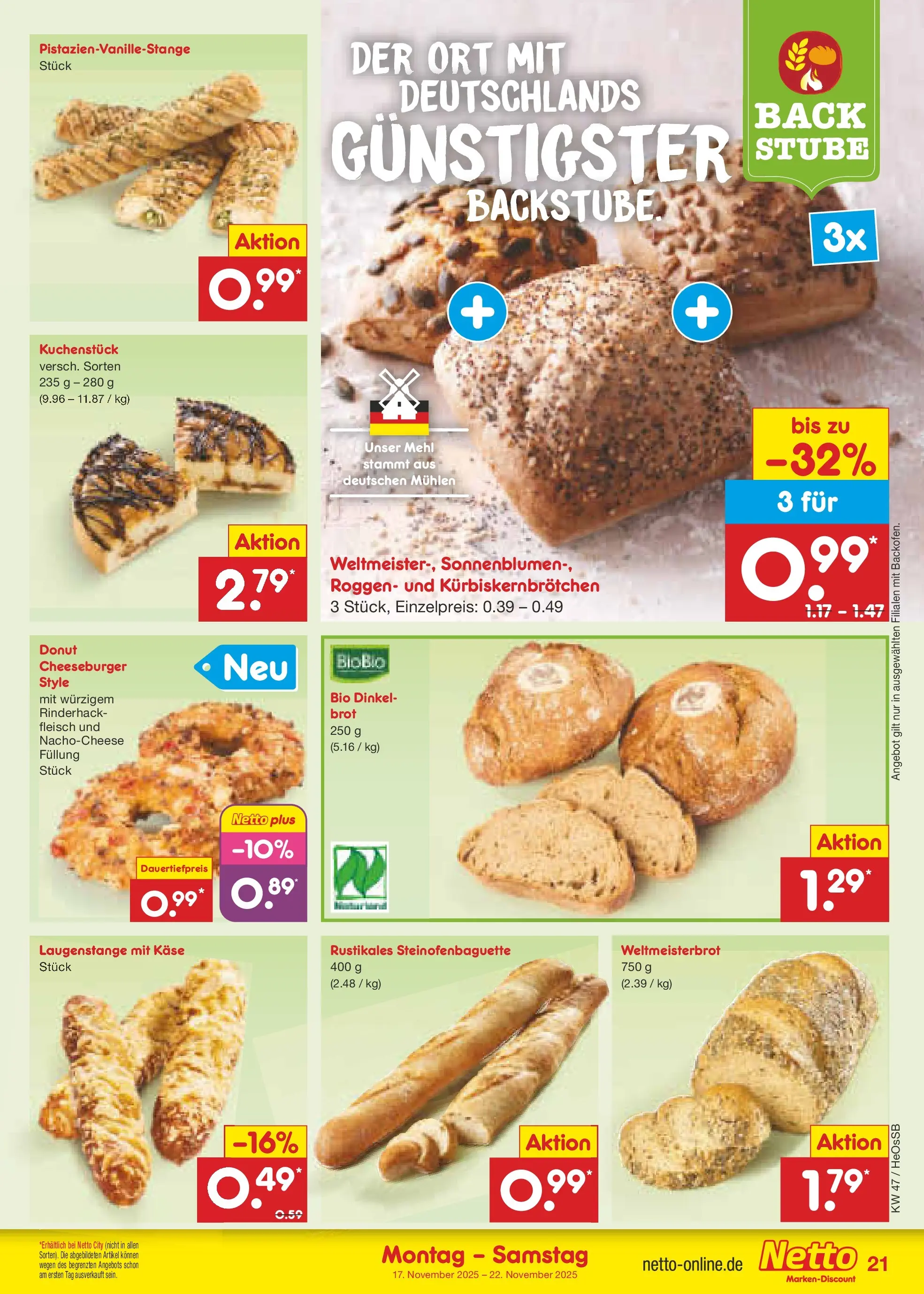 Netto Marken-Discount prospekt Kröpelin	 (ab 17.11.2025) » Angebote | Seite: 23 | Produkte: Mehl, Käse, Brot, Fleisch