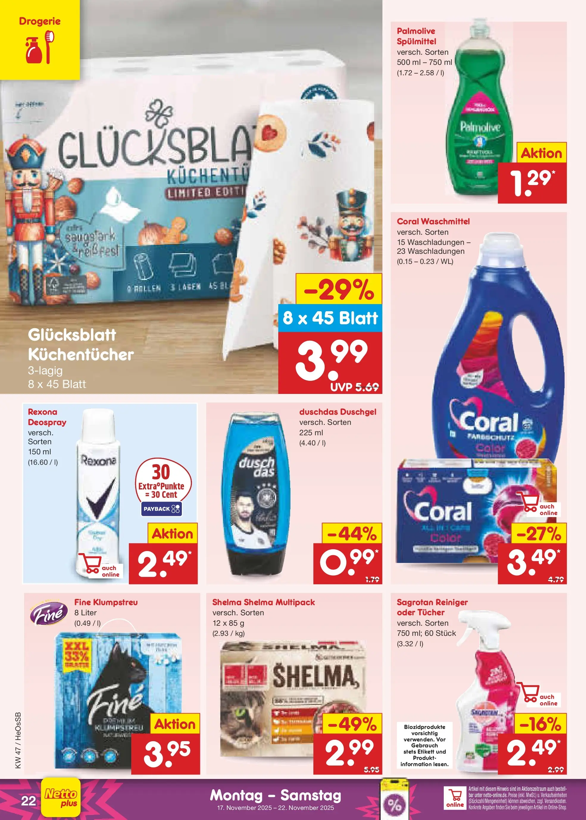 Netto Marken-Discount prospekt Kröpelin	 (ab 17.11.2025) » Angebote | Seite: 28 | Produkte: Coral waschmittel, Duschdas, Waschmittel, Deospray