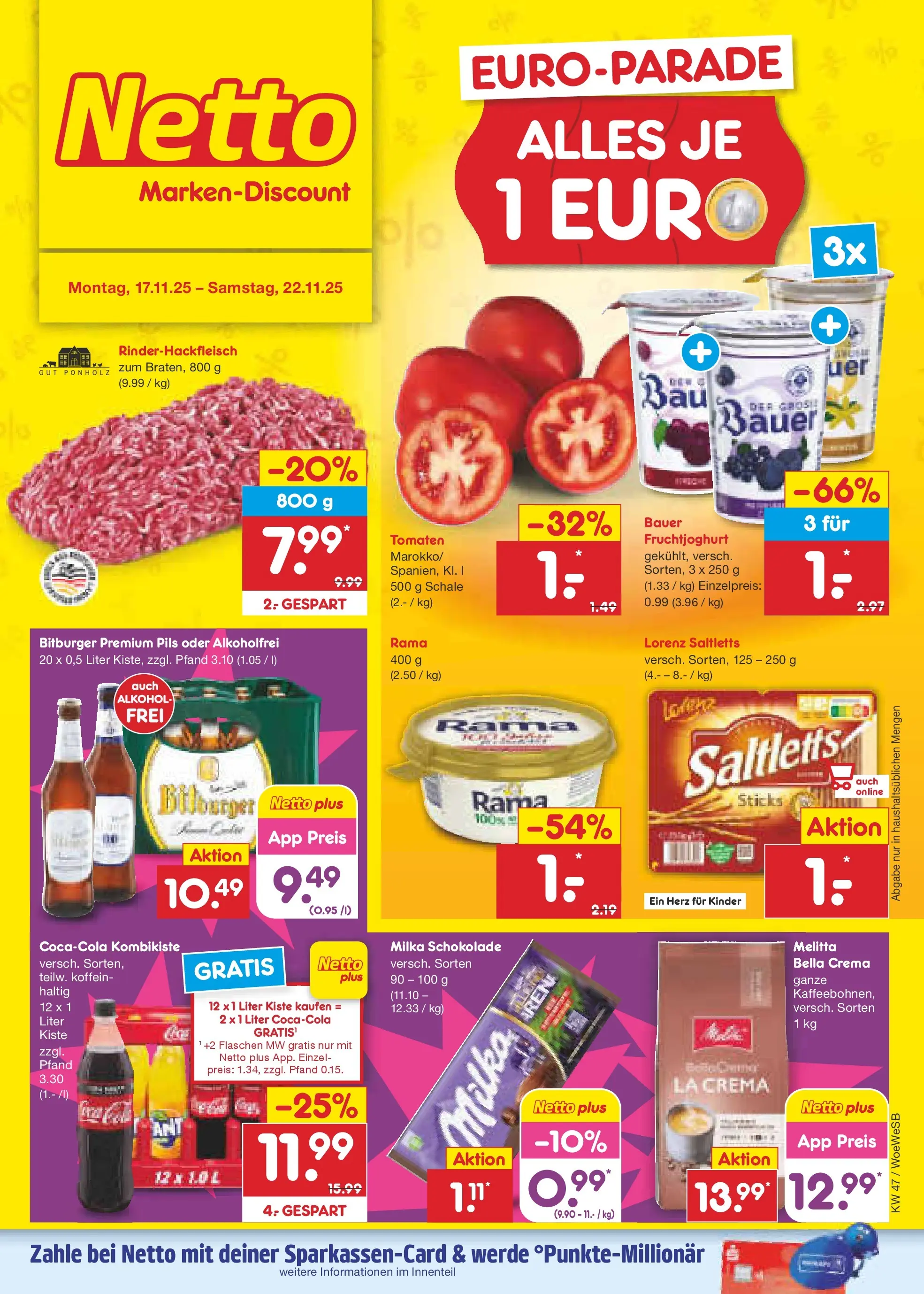 Netto Marken-Discount prospekt Katzweiler	 (ab 16.11.2025) » Angebote | Seite: 1 | Produkte: Bitburger, Rama, Schokolade, Tomaten