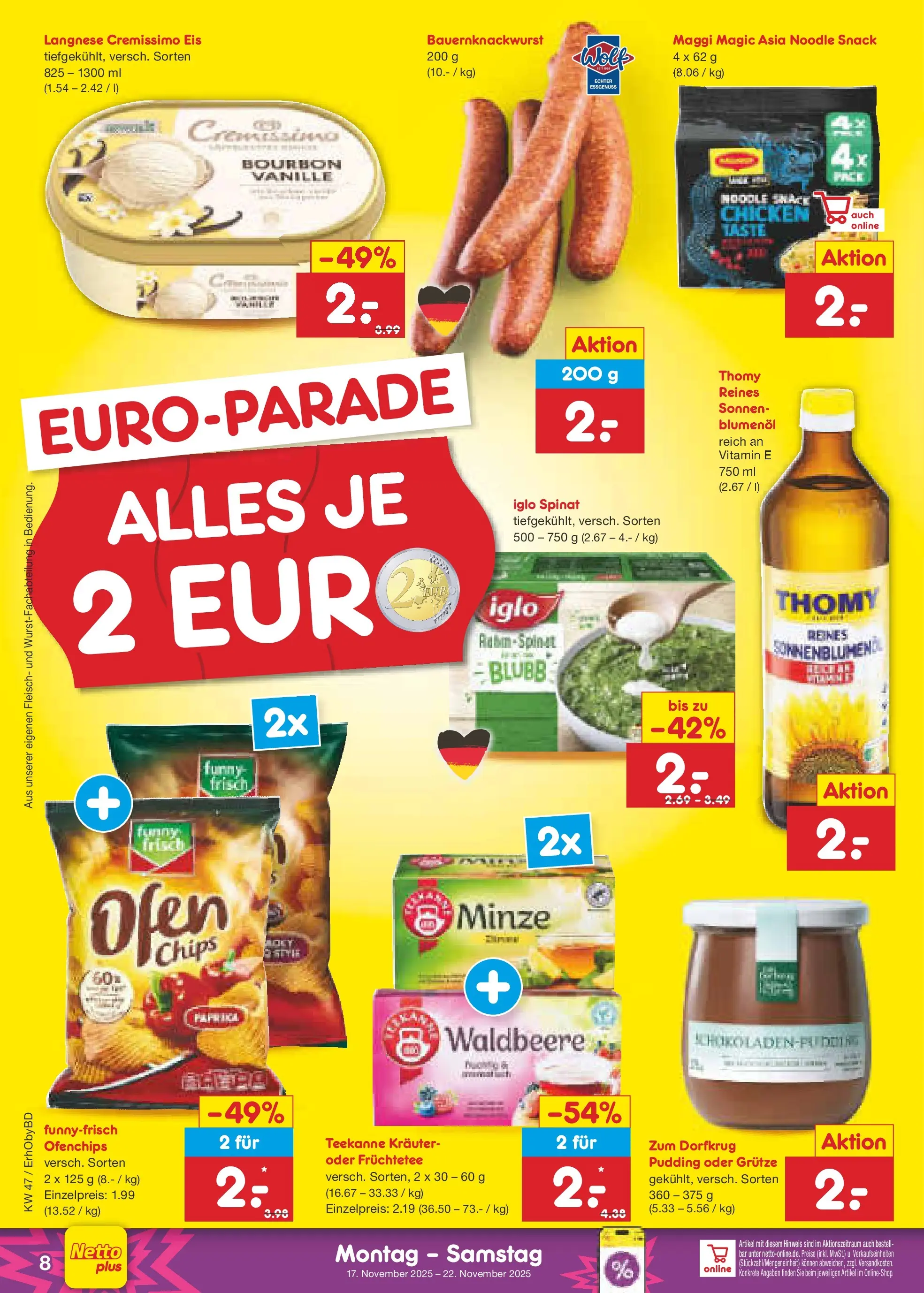 Netto Marken-Discount prospekt Velden	 (ab 17.11.2025) » Angebote | Seite: 8 | Produkte: Iglo, Funny frisch, Pudding, Bourbon