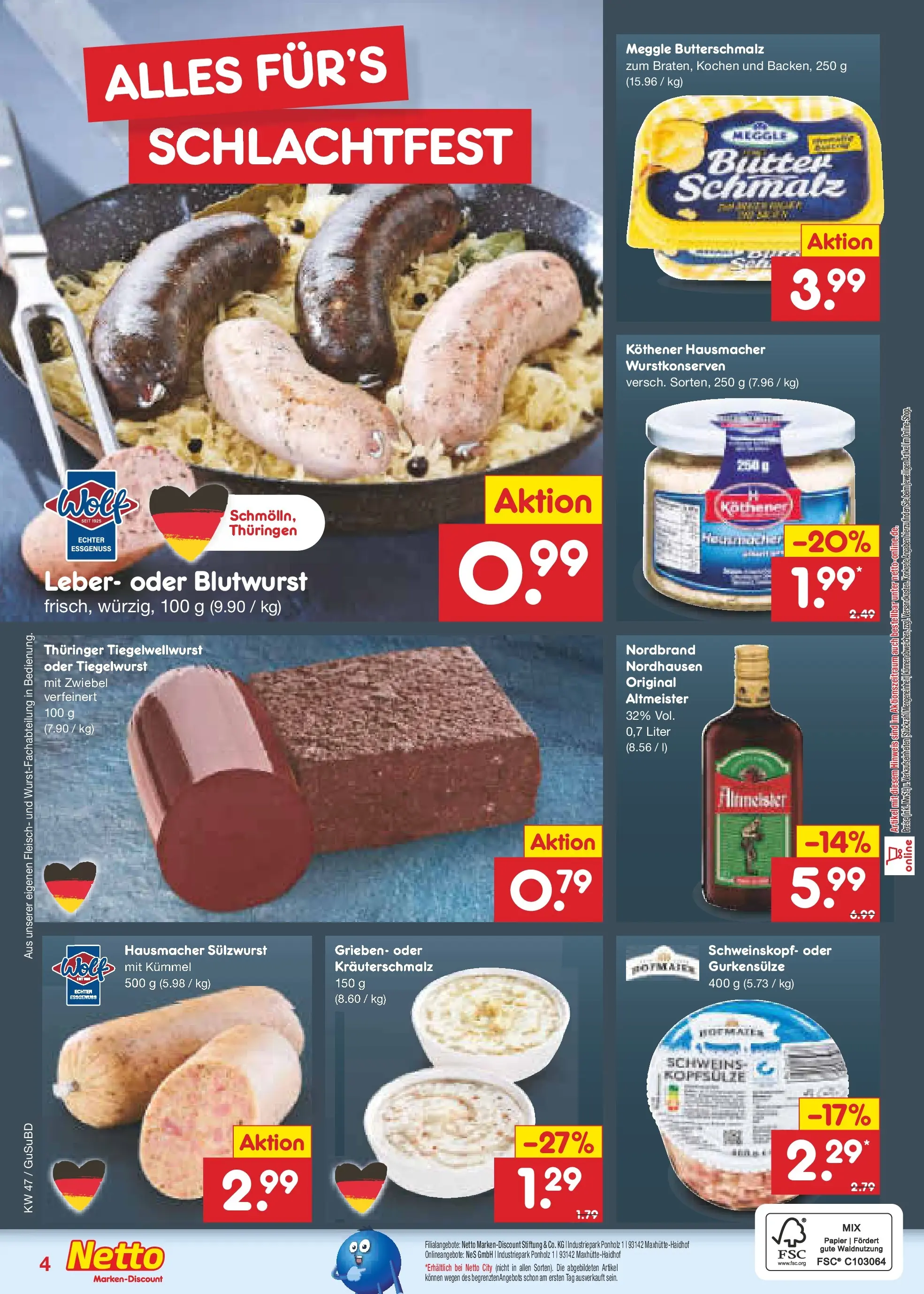 Netto Marken-Discount prospekt Glauchau	 (ab 16.11.2025) » Angebote | Seite: 25 | Produkte: Butterschmalz, Butter, Fleisch, Meggle butter