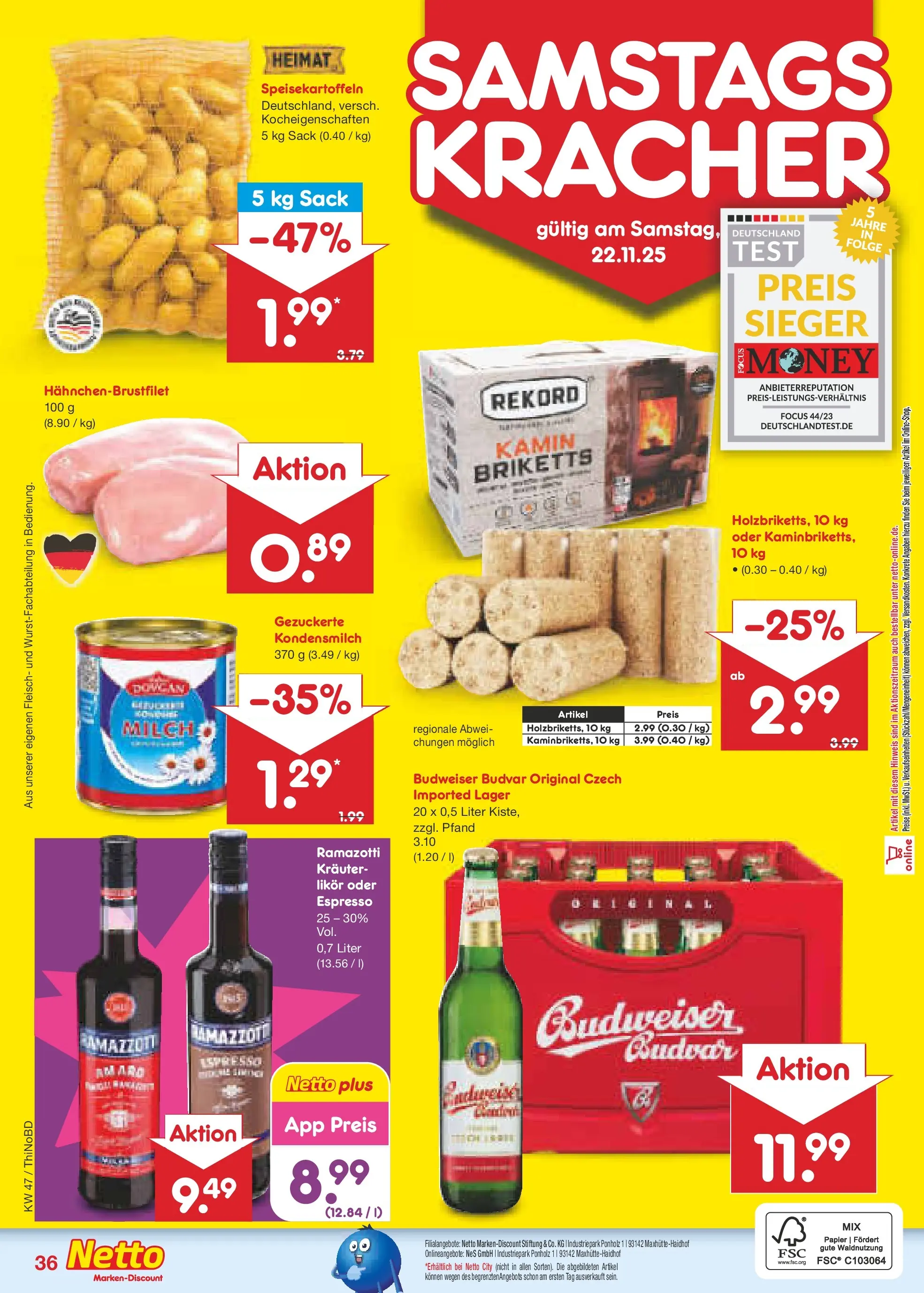 Netto Marken-Discount prospekt Herzberg	 (ab 17.11.2025) » Angebote | Seite: 44 | Produkte: Kamin, Likör, Budweiser, Fleisch