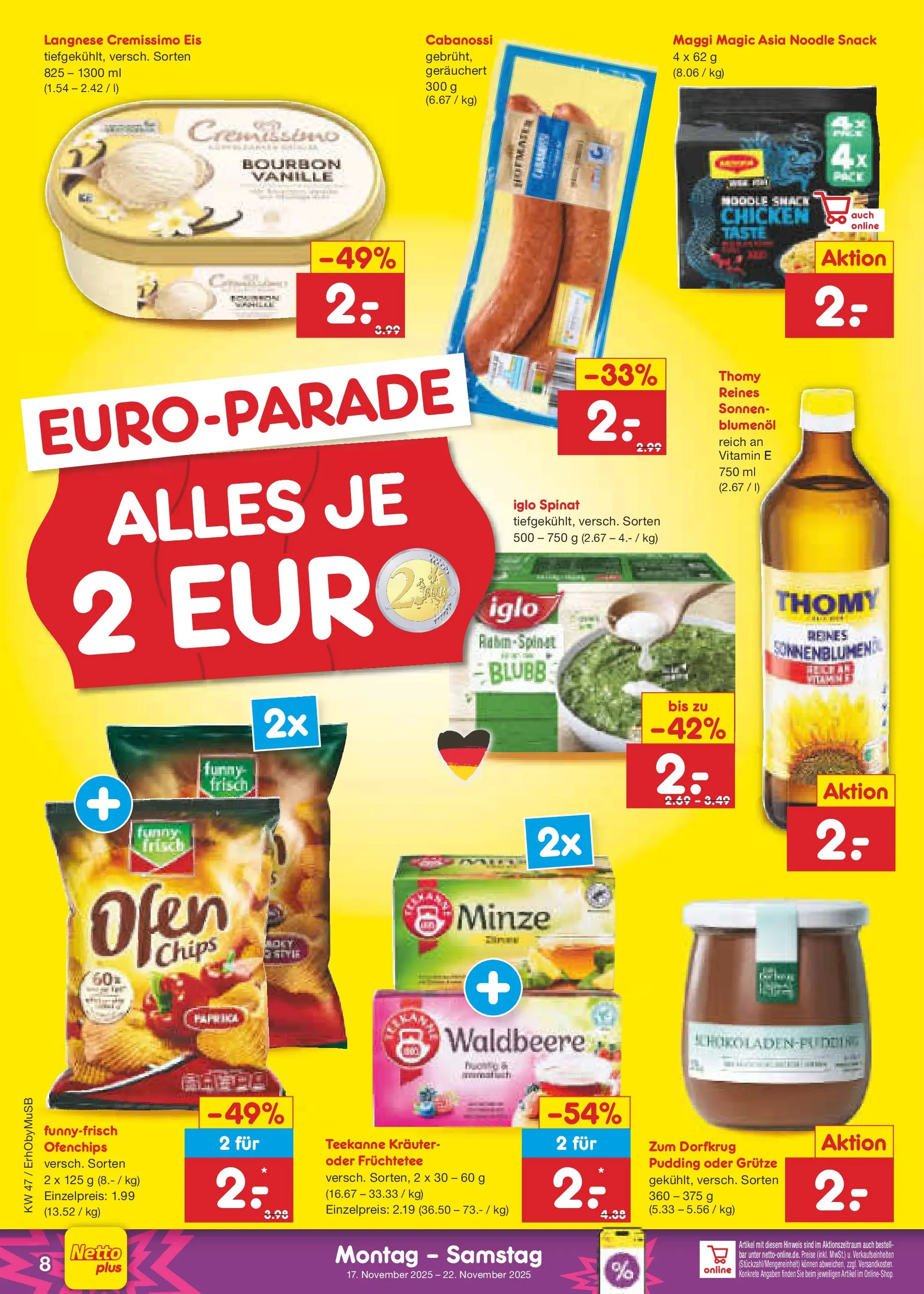Netto Marken-Discount prospekt Mauern	 (ab 16.11.2025) » Angebote | Seite: 8 | Produkte: Cremissimo, Iglo, Funny frisch, Teekanne