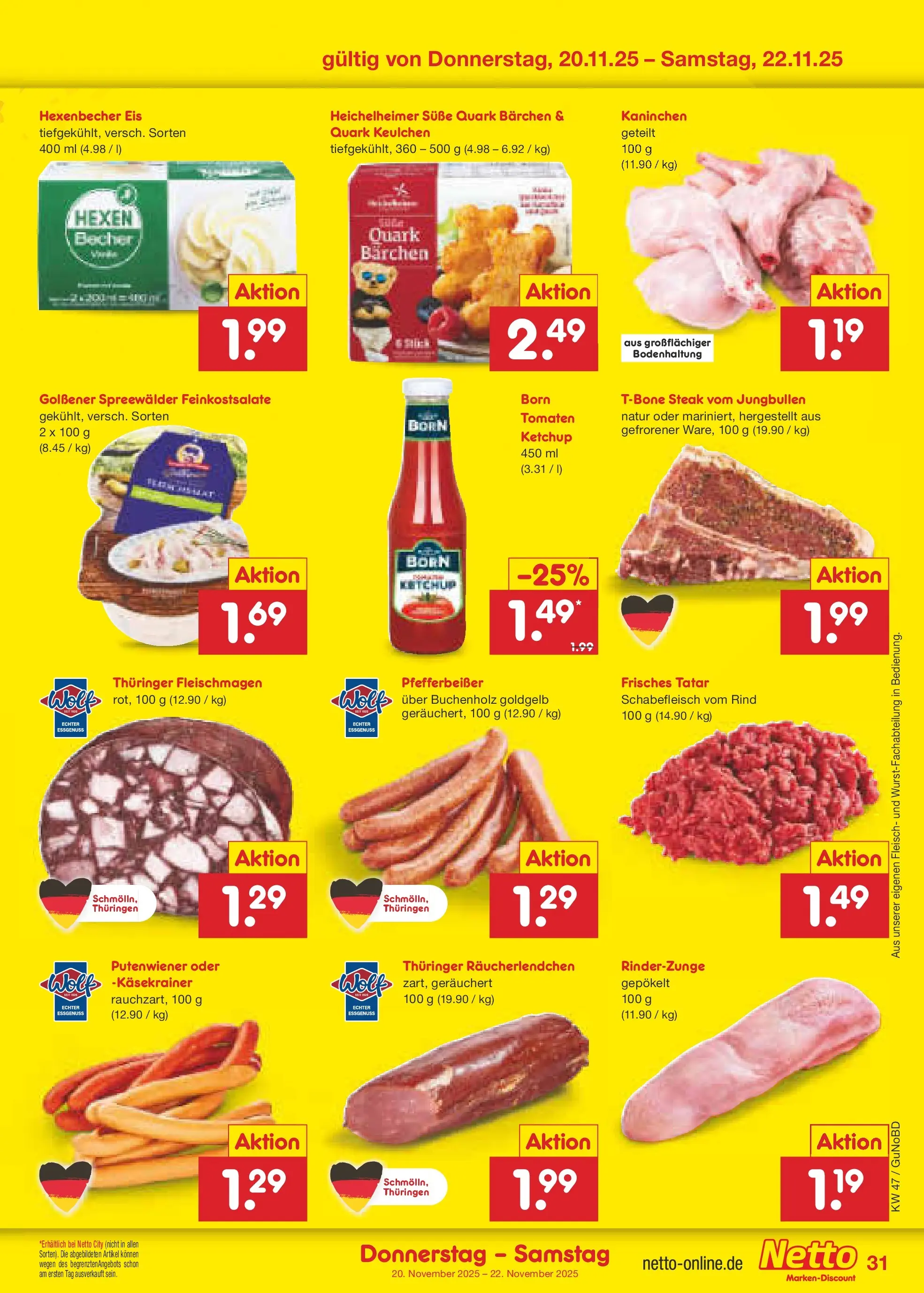 Netto Marken-Discount prospekt Augustusburg	 (ab 16.11.2025) » Angebote | Seite: 39 | Produkte: Quark, Käsekrainer, Tomaten, Steak