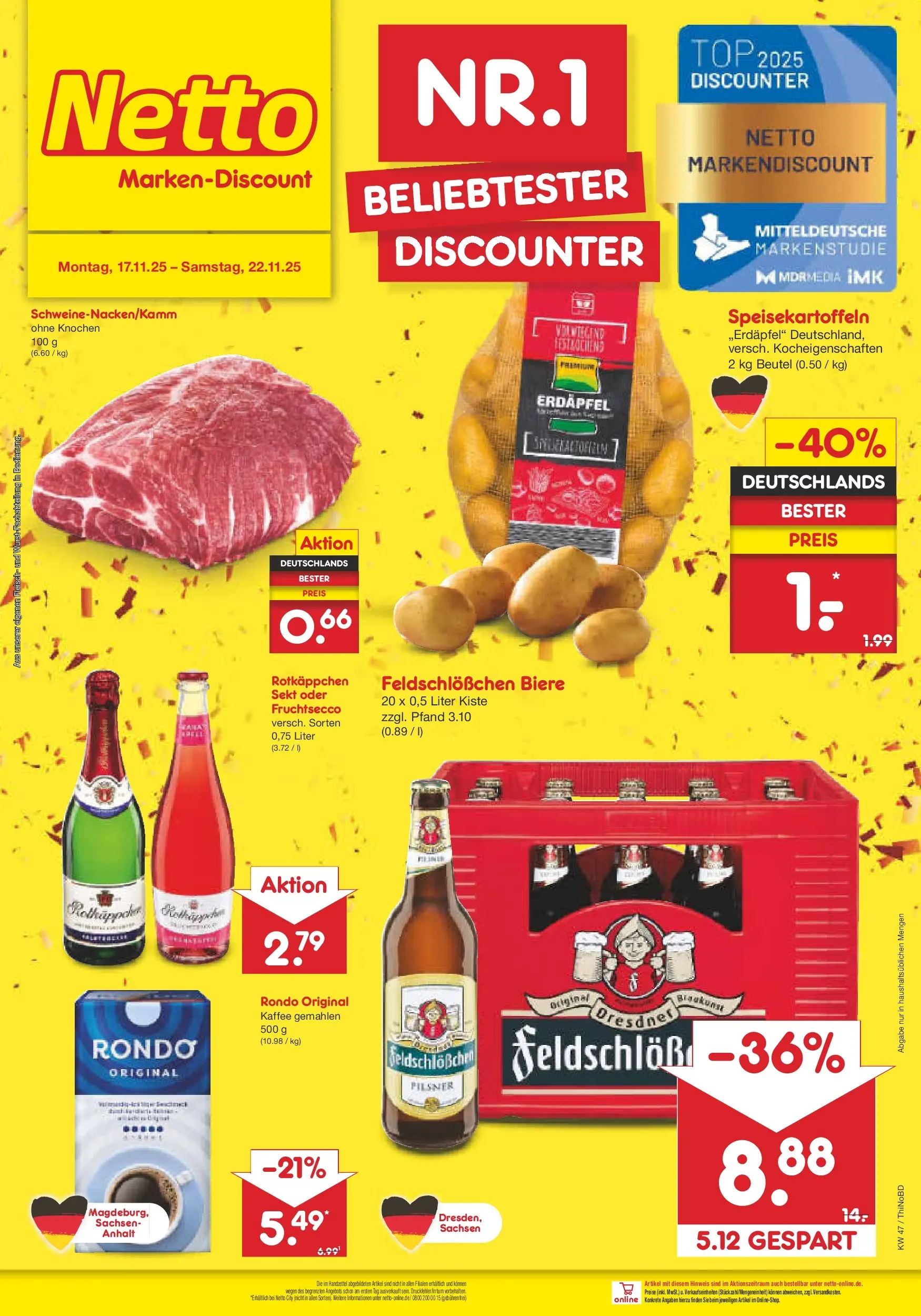 Netto Marken-Discount prospekt Herzberg	 (ab 17.11.2025) » Angebote | Seite: 45 | Produkte: Kaffee, Fruchtsecco, Rotkäppchen, Fleisch