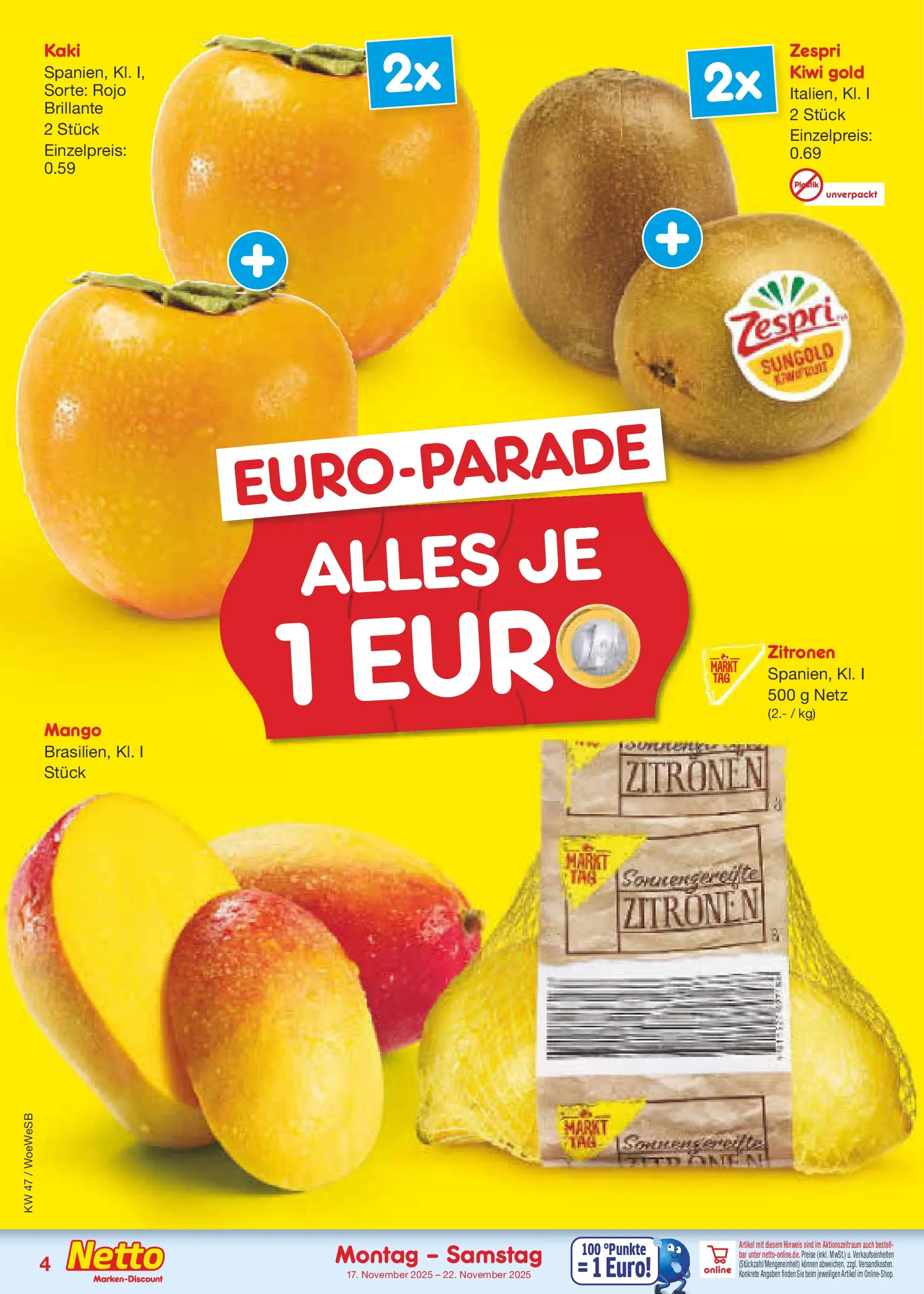 Netto Marken-Discount prospekt Katzweiler	 (ab 16.11.2025) » Angebote | Seite: 4 | Produkte: Mango, Kaki, Kiwi, Zitronen