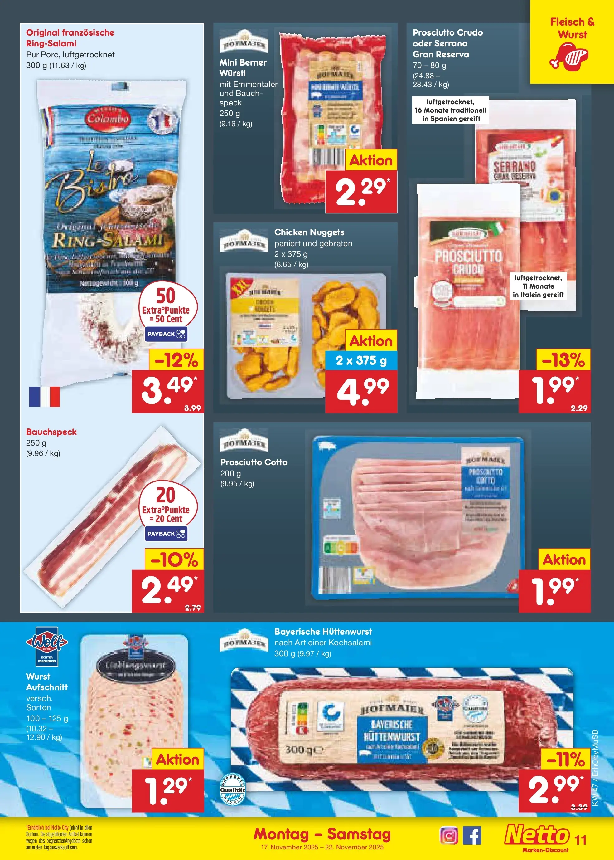 Netto Marken-Discount prospekt Mauern	 (ab 16.11.2025) » Angebote | Seite: 11 | Produkte: Würstl, Wurst, Fleisch
