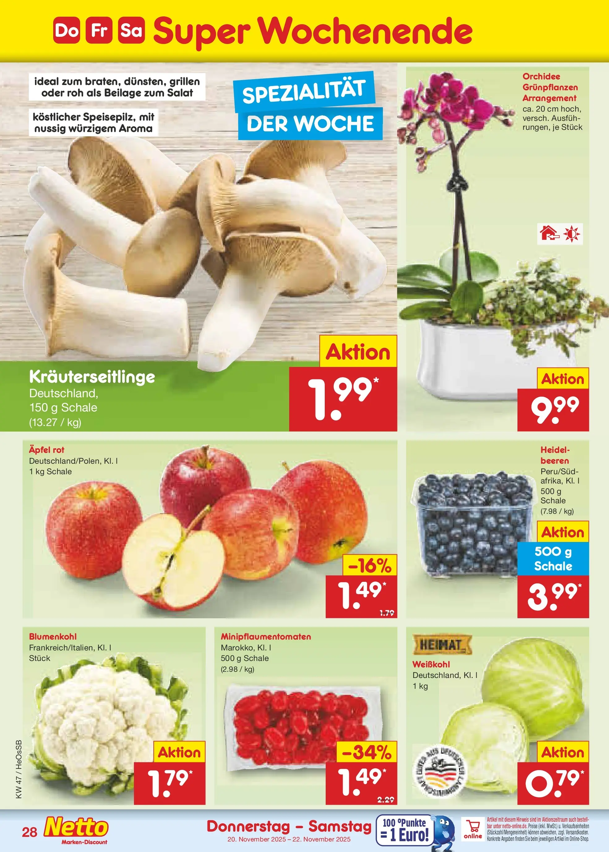 Netto Marken-Discount prospekt Kröpelin	 (ab 17.11.2025) » Angebote | Seite: 36 | Produkte: Orchidee, Äpfel, Blumenkohl, Salat
