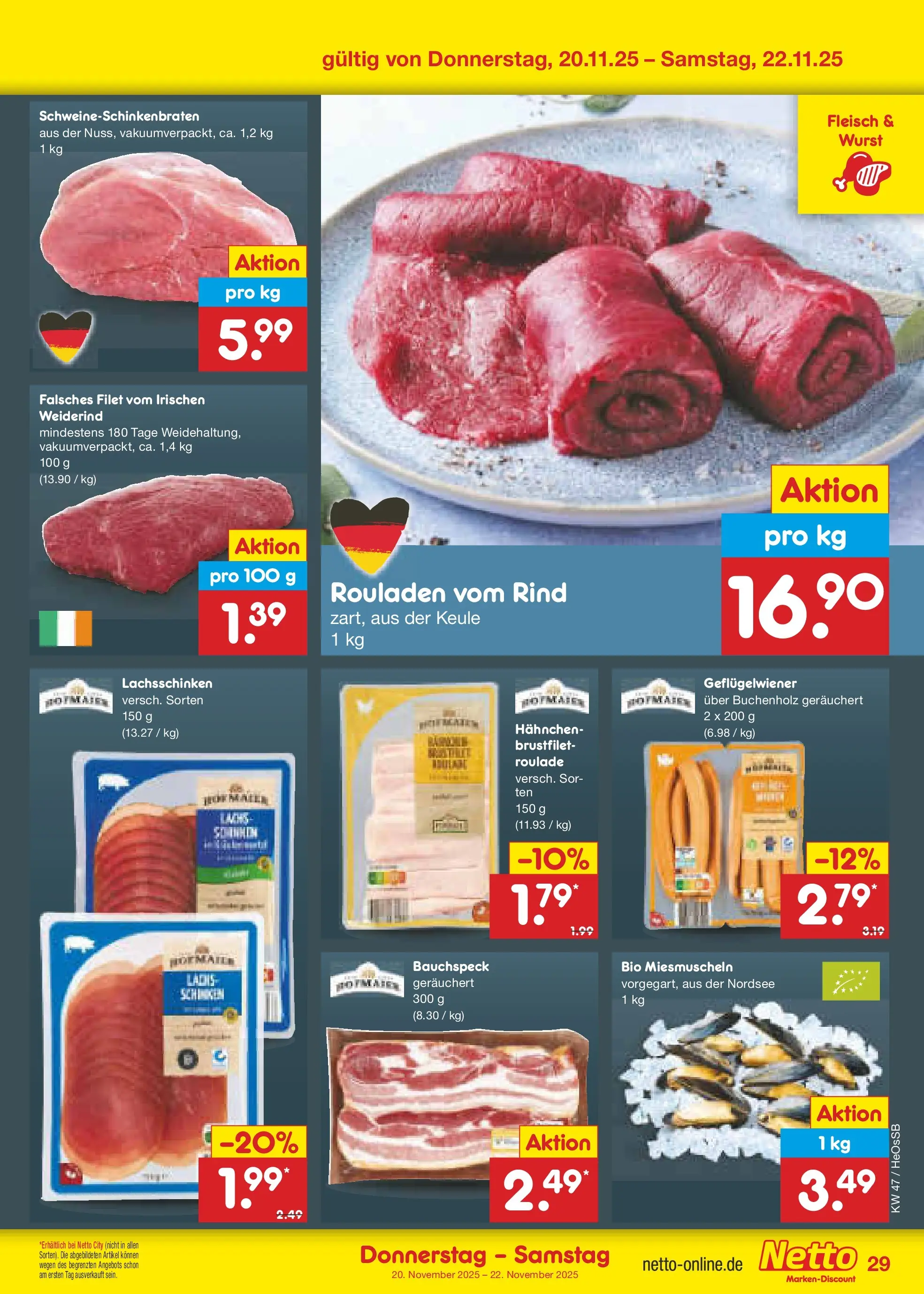 Netto Marken-Discount prospekt Kröpelin	 (ab 17.11.2025) » Angebote | Seite: 37 | Produkte: Hahnchen, Lachs, Wurst, Fleisch