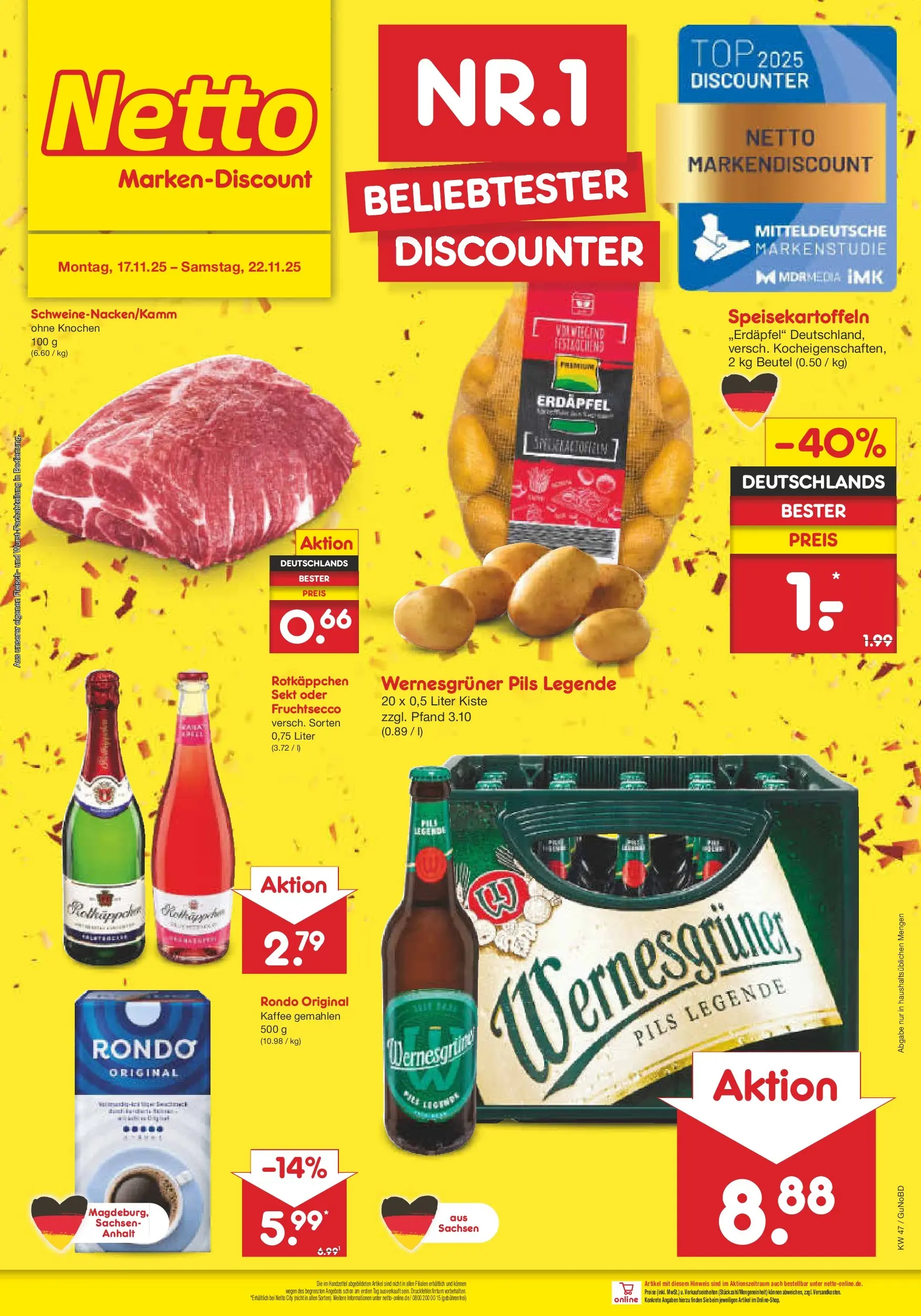 Netto Marken-Discount prospekt Augustusburg	 (ab 16.11.2025) » Angebote | Seite: 45 | Produkte: Kaffee, Sekt, Wernesgruner, Fruchtsecco