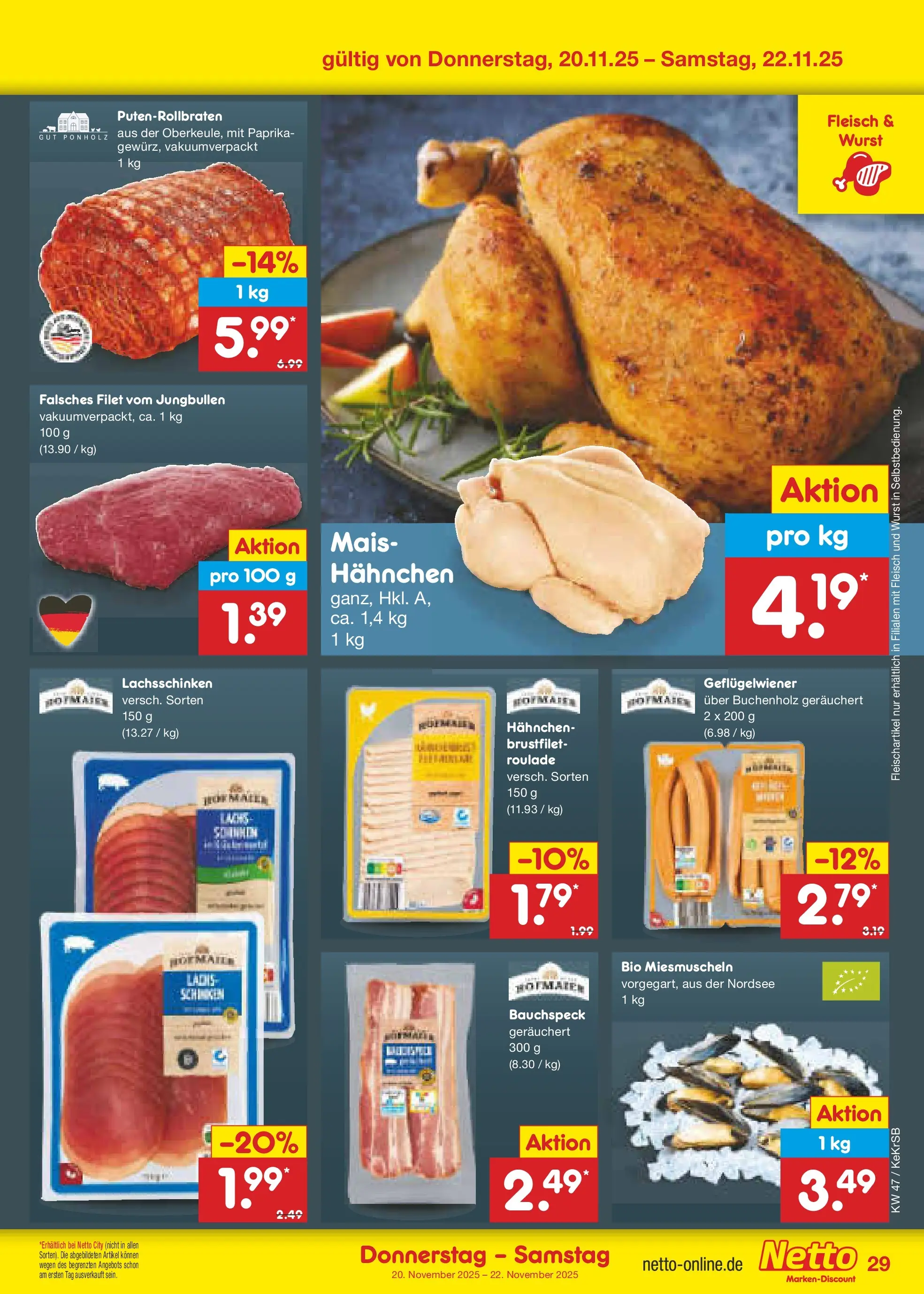 Netto Marken-Discount prospekt Kruft	 (ab 16.11.2025) » Angebote | Seite: 37 | Produkte: Hahnchen, Paprika, Wurst, Schinken