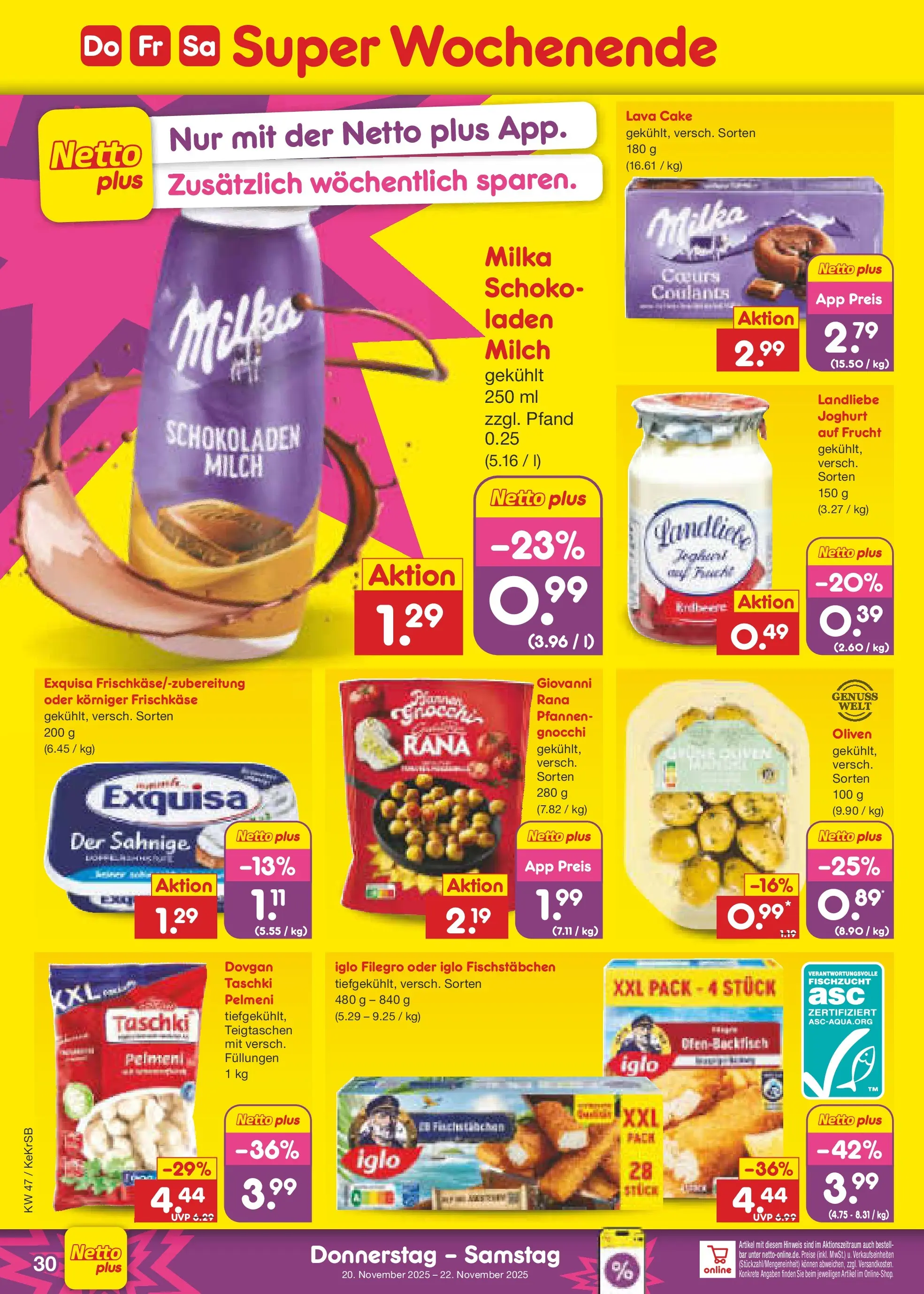 Netto Marken-Discount prospekt Kruft	 (ab 16.11.2025) » Angebote | Seite: 38 | Produkte: Milch, Joghurt, Milka, Fischstabchen