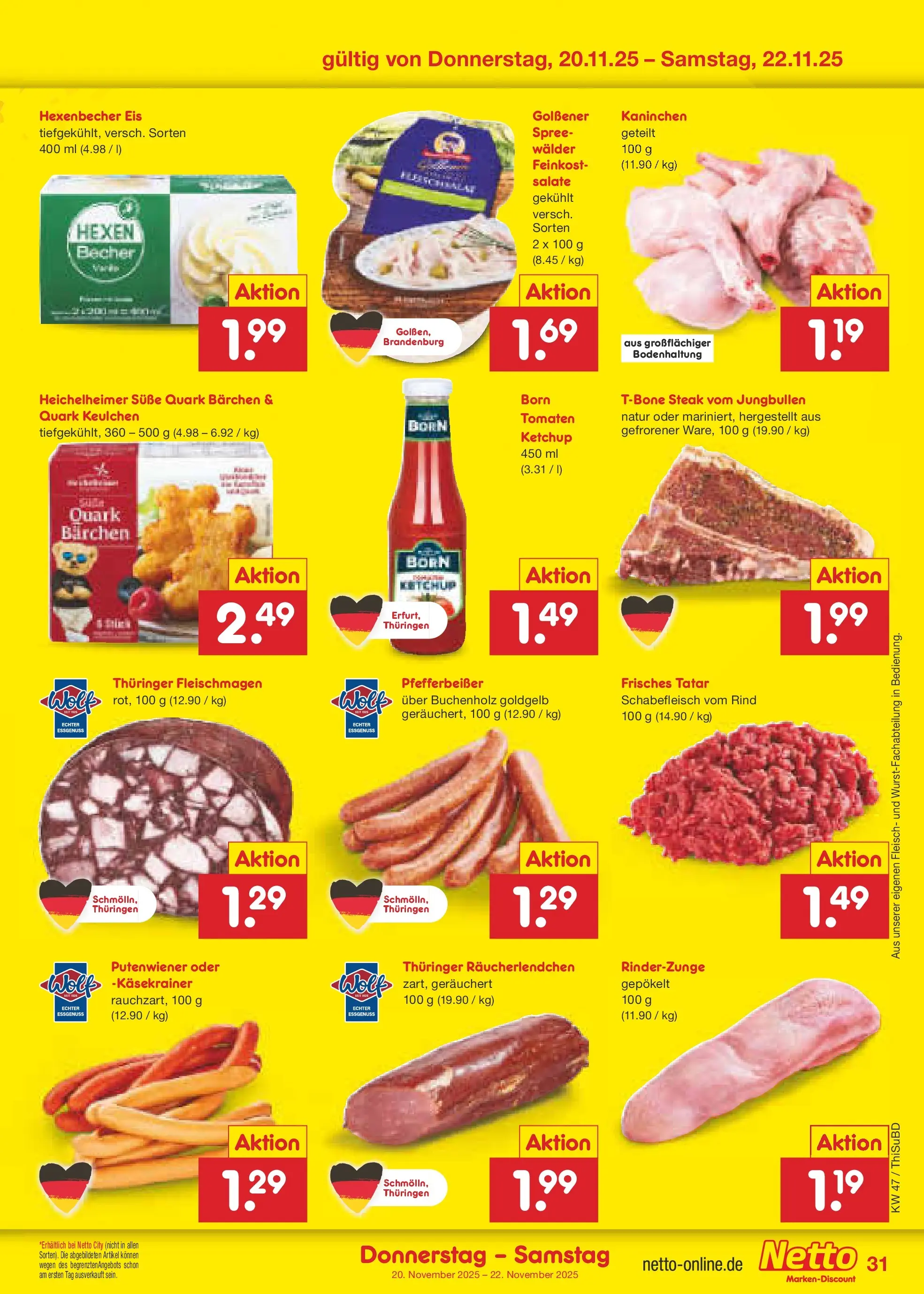 Netto Marken-Discount prospekt Thiendorf	 (ab 16.11.2025) » Angebote | Seite: 39 | Produkte: Quark, Tomaten, Steak, Eis