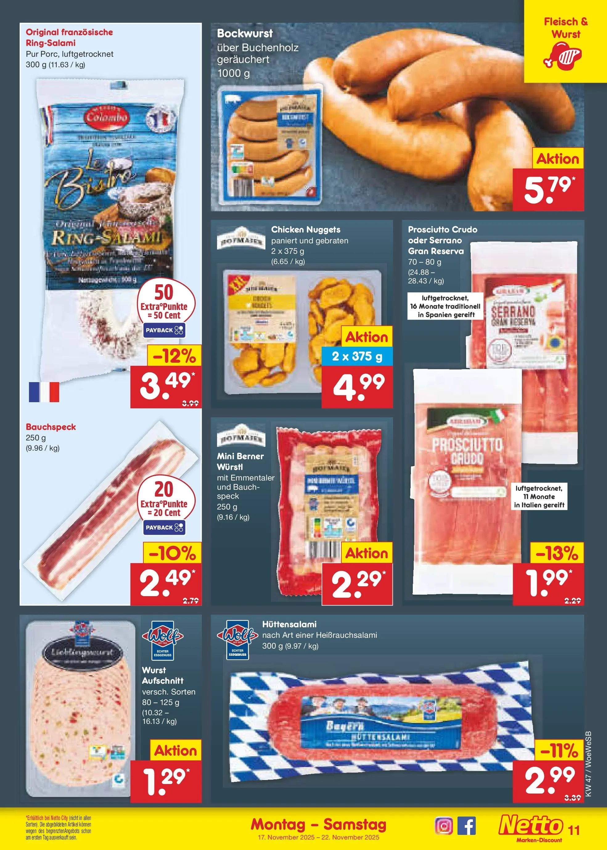 Netto Marken-Discount prospekt Katzweiler	 (ab 16.11.2025) » Angebote | Seite: 11 | Produkte: Bockwurst, Würstl, Wurst, Fleisch