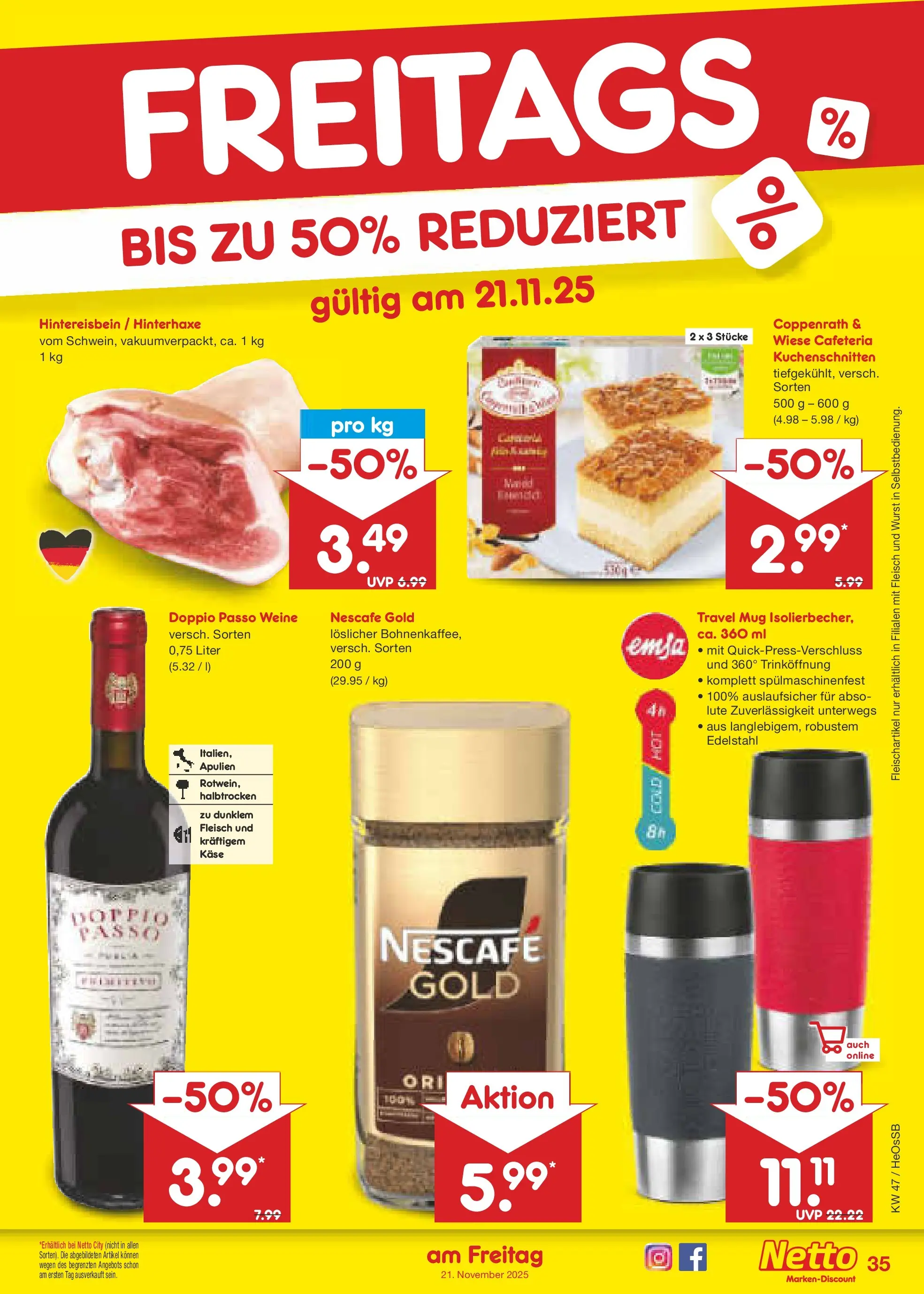 Netto Marken-Discount prospekt Kröpelin	 (ab 17.11.2025) » Angebote | Seite: 43 | Produkte: Nescafe, Wurst, Doppio Passo, Fleisch