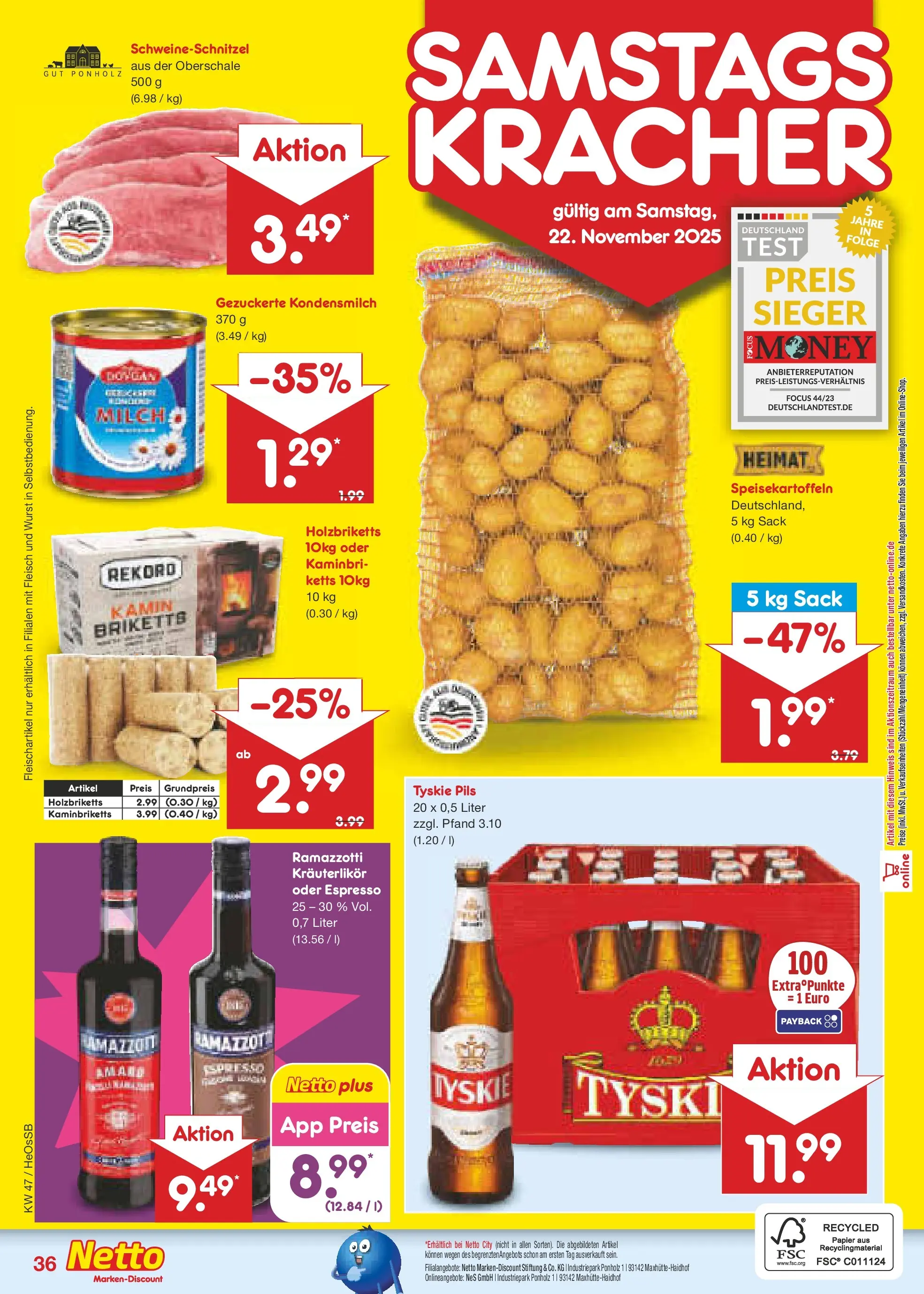Netto Marken-Discount prospekt Kröpelin	 (ab 17.11.2025) » Angebote | Seite: 44 | Produkte: Tyskie, Milch, Wurst, Ramazzotti