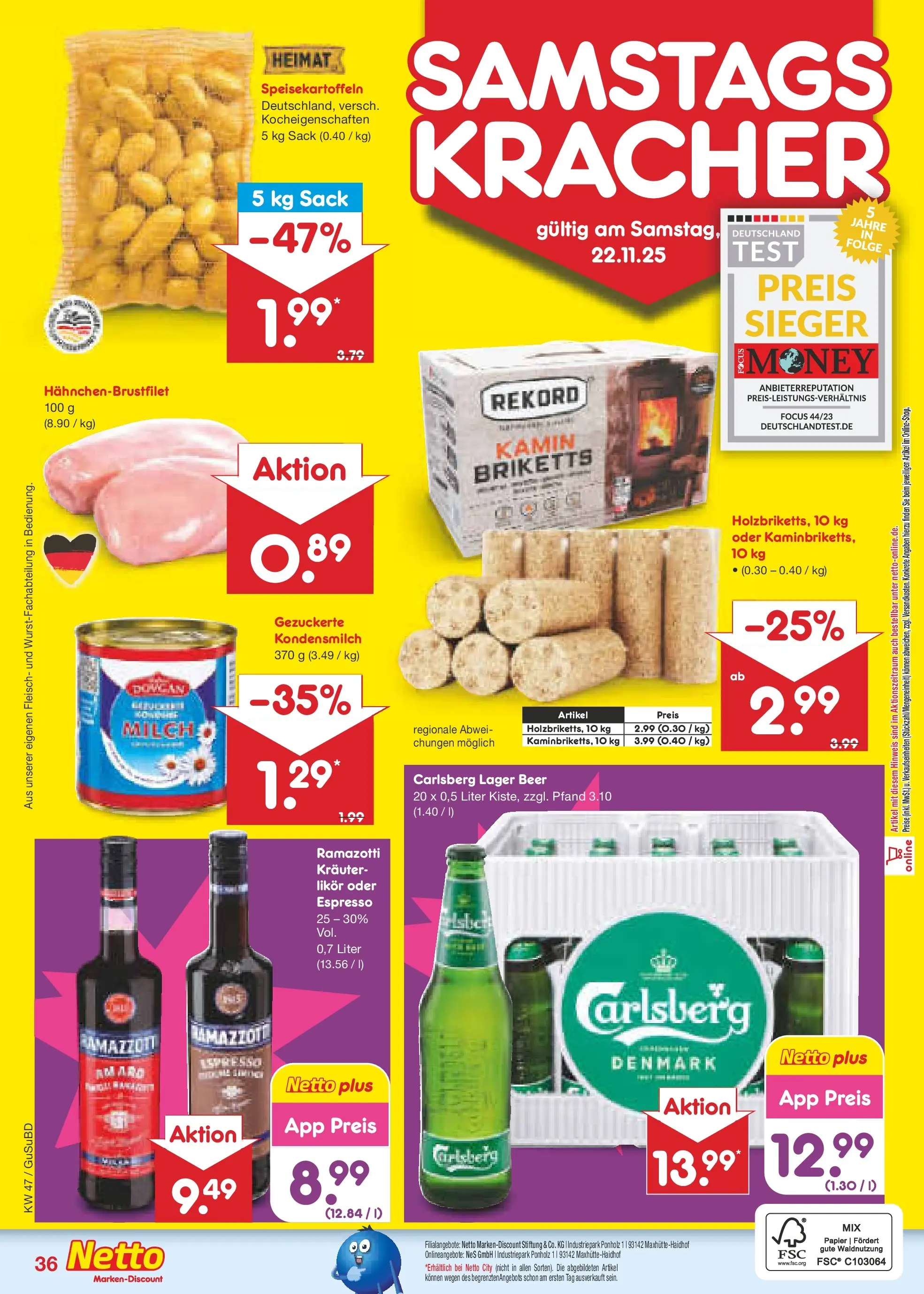 Netto Marken-Discount prospekt Glauchau	 (ab 16.11.2025) » Angebote | Seite: 44 | Produkte: Kamin, Milch, Likör, Fleisch