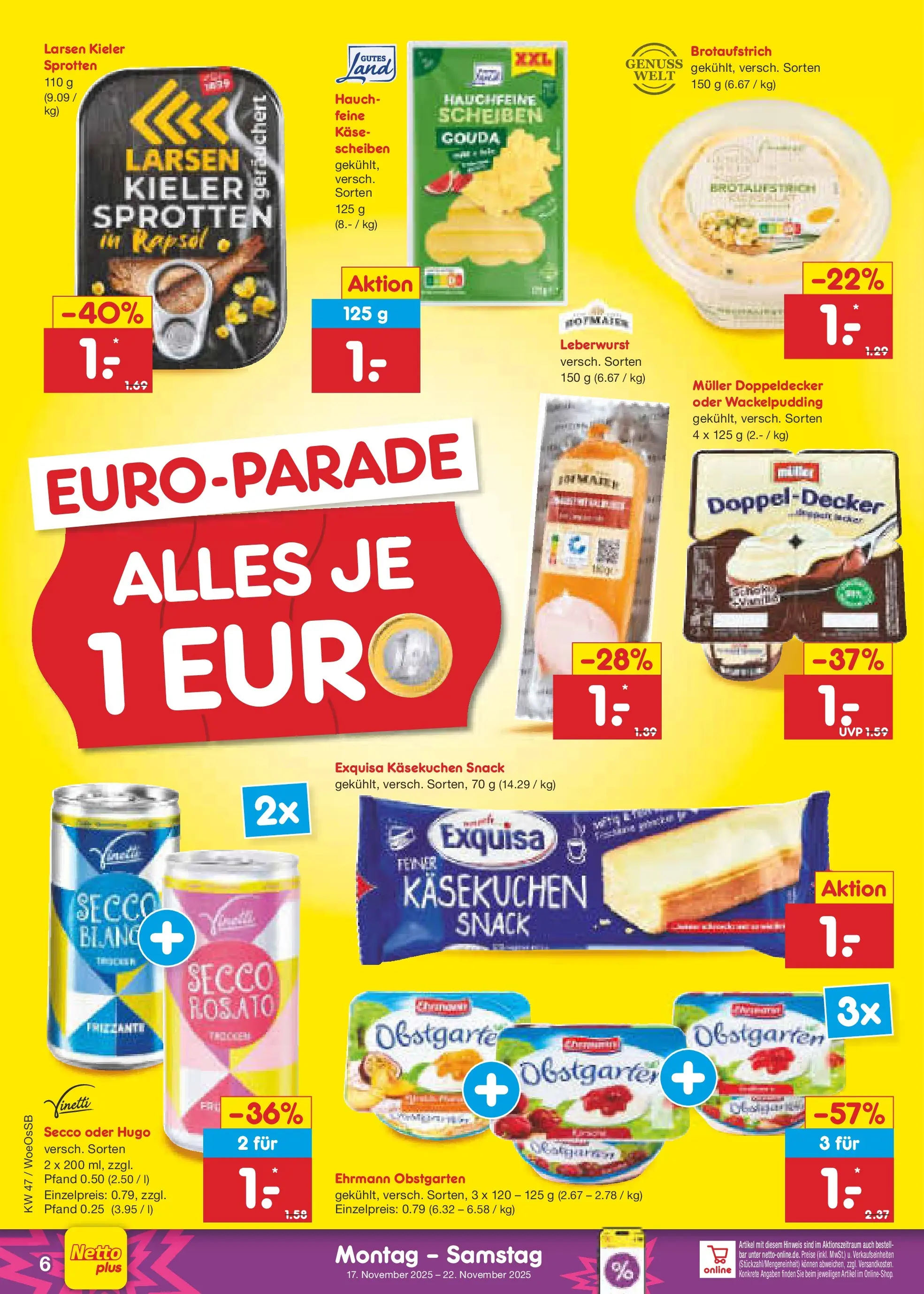 Netto Marken-Discount prospekt Gemmingen	 (ab 16.11.2025) » Angebote | Seite: 6 | Produkte: Rapsöl, Gouda, Exquisa, Hugo