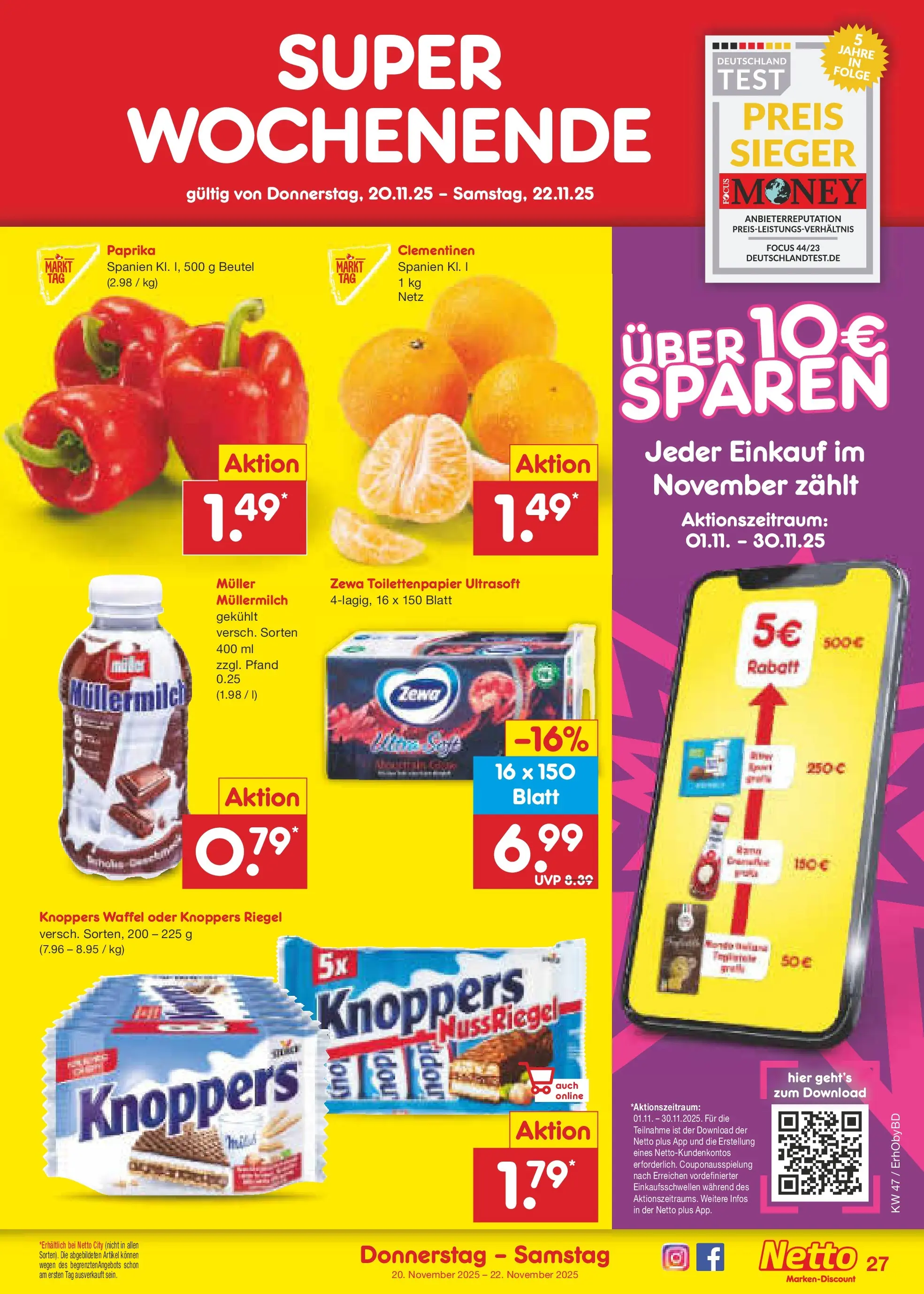 Netto Marken-Discount prospekt Velden	 (ab 17.11.2025) » Angebote | Seite: 35 | Produkte: Zewa, Paprika, Knoppers, Müllermilch