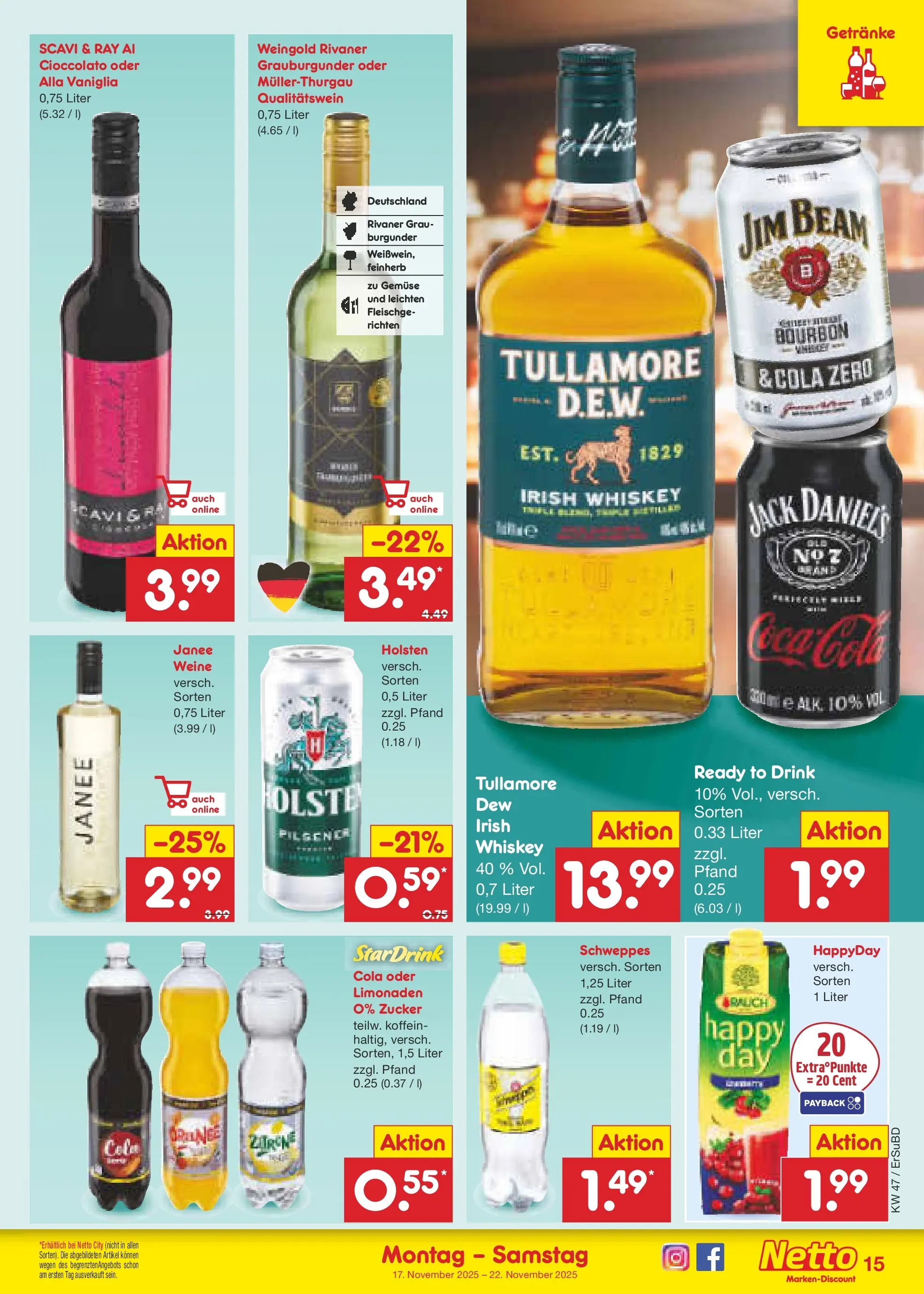 Netto Marken-Discount prospekt Jena-Lobeda	 (ab 17.11.2025) » Angebote | Seite: 15 | Produkte: Cola, Jack Daniel's, Schweppes, Zitrone
