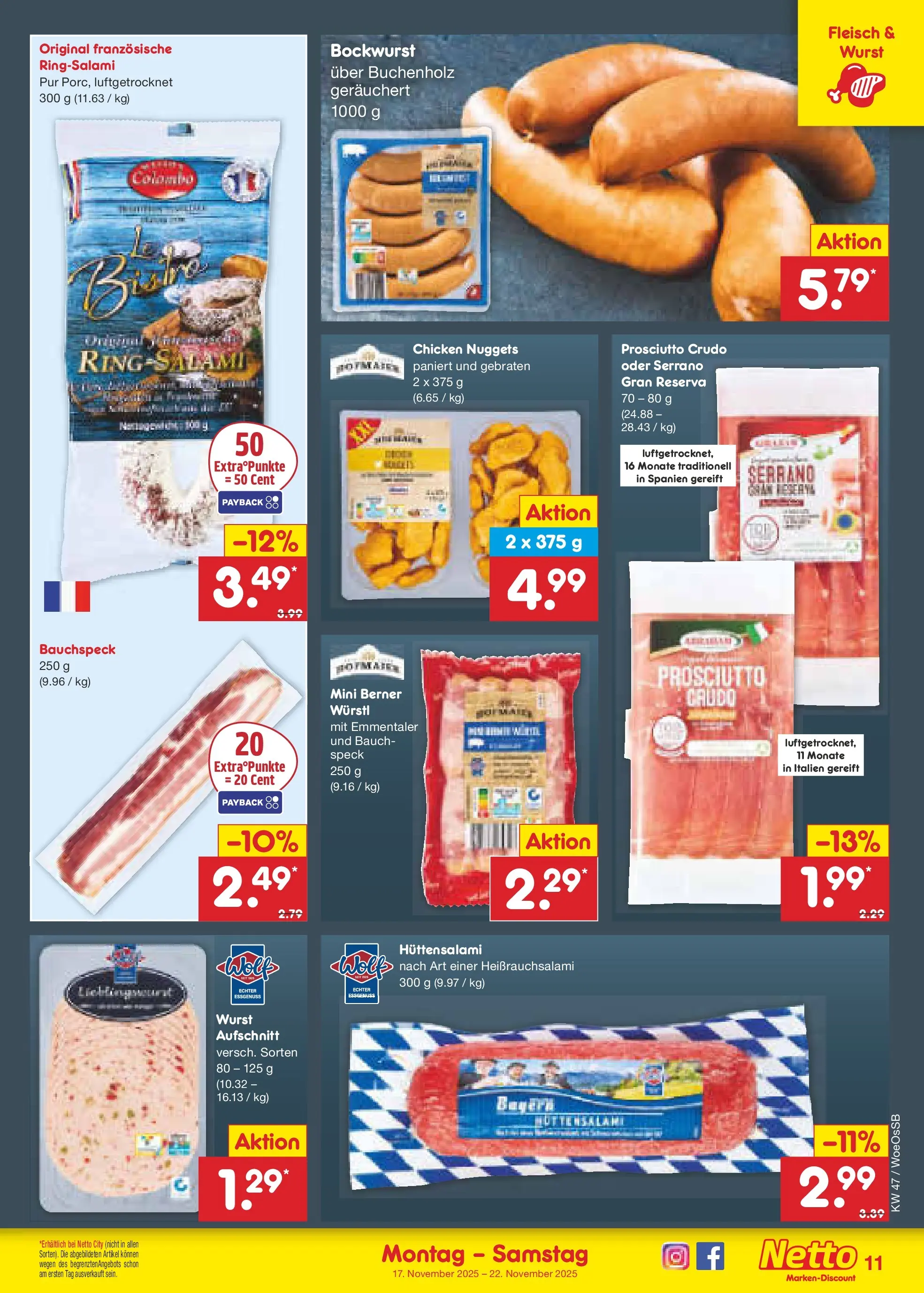 Netto Marken-Discount prospekt Gemmingen	 (ab 16.11.2025) » Angebote | Seite: 11 | Produkte: Bockwurst, Würstl, Wurst, Fleisch