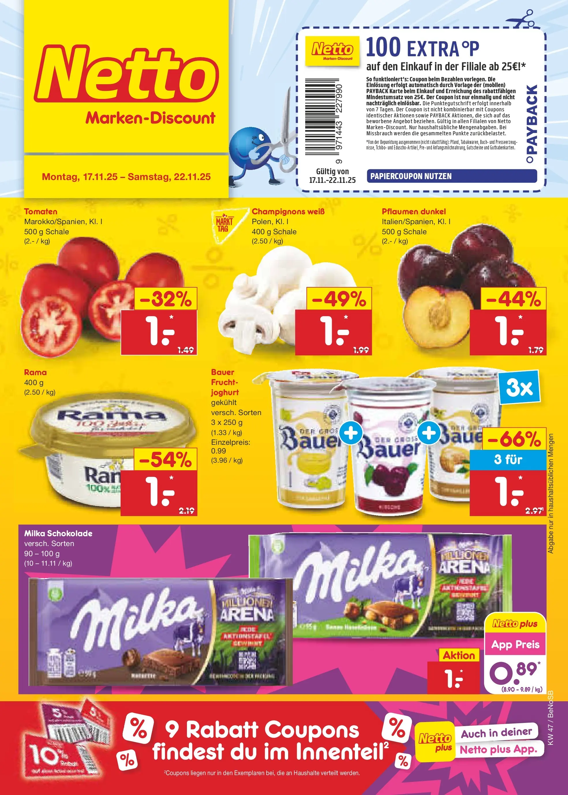 Netto Marken-Discount prospekt Bergen Auf Rügen (ab 17.11.2025) » Angebote | Seite: 1 | Produkte: Rama, Pflaumen, Joghurt, Milka schokolade Netto Marken-Discount prospekt Bergen Auf Rügen (ab 17.11.2025) » Angebote | Seite: 1 | Produkte: Rama, Pflaumen, Joghurt, Milka schokolade