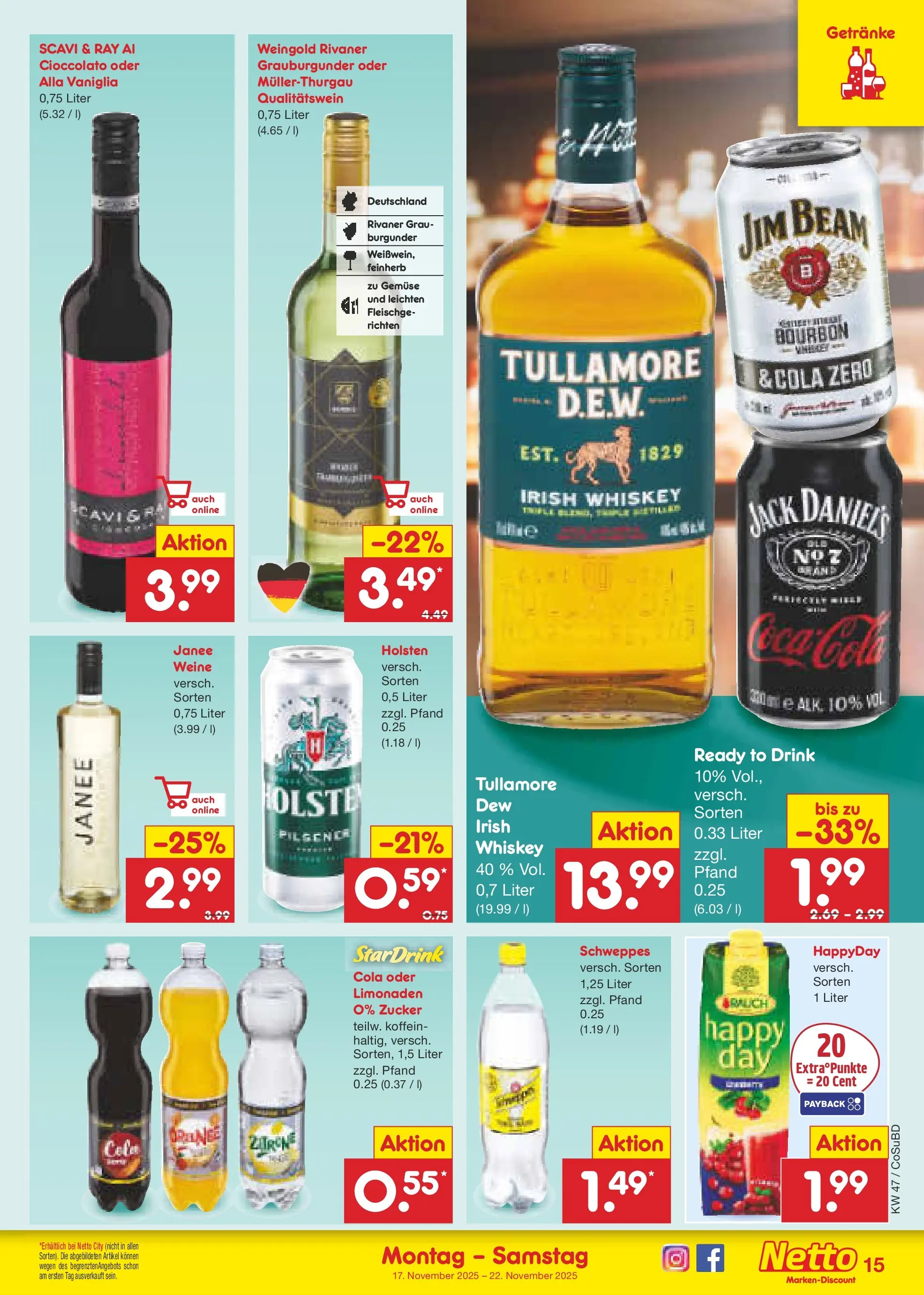 Netto Marken-Discount prospekt Delitzsch	 (ab 17.11.2025) » Angebote | Seite: 15 | Produkte: Jim beam, Coca cola, Jack Daniel's, Schweppes