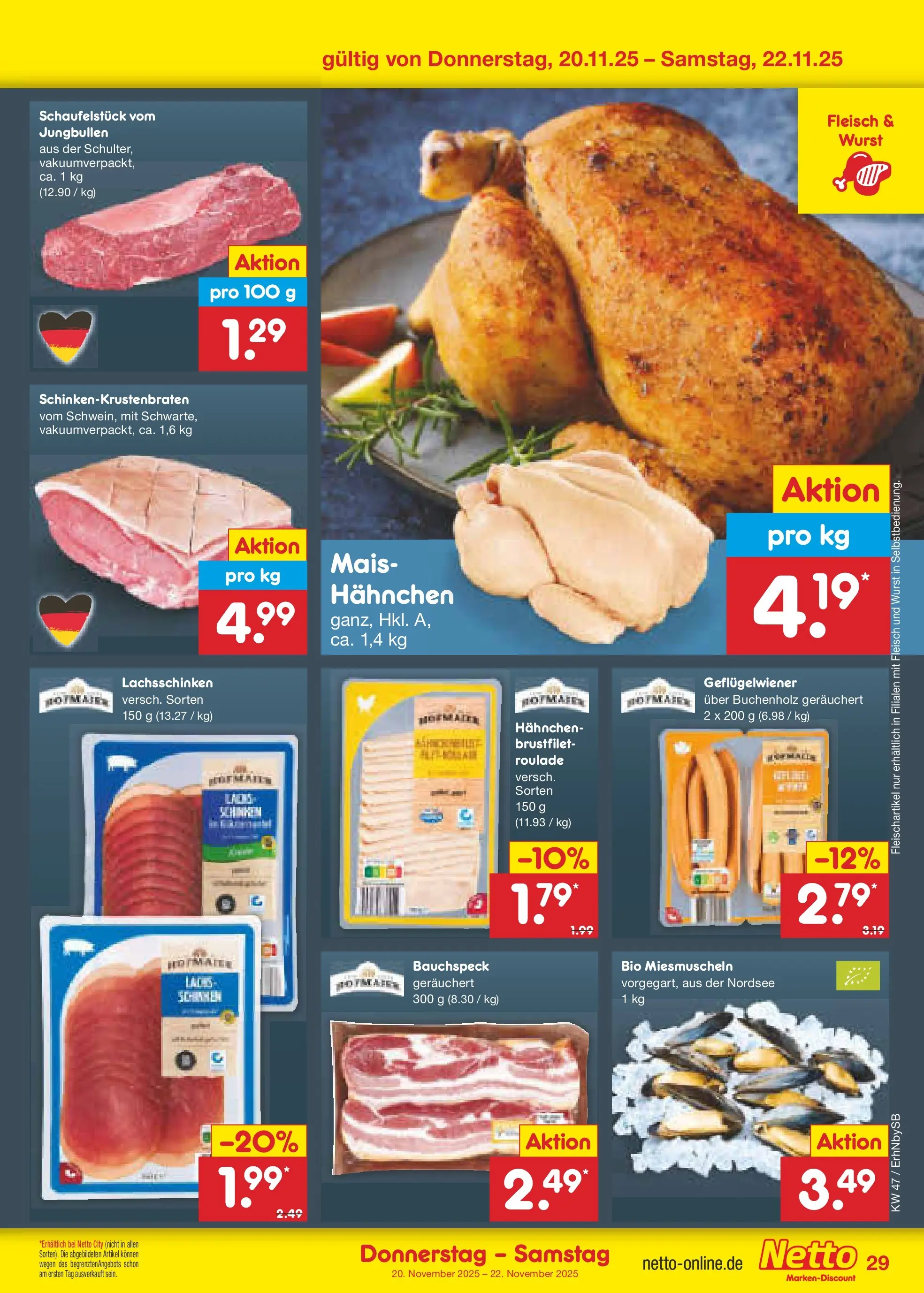 Netto Marken-Discount prospekt Metten	 (ab 17.11.2025) » Angebote | Seite: 37 | Produkte: Hahnchen, Wurst, Fleisch