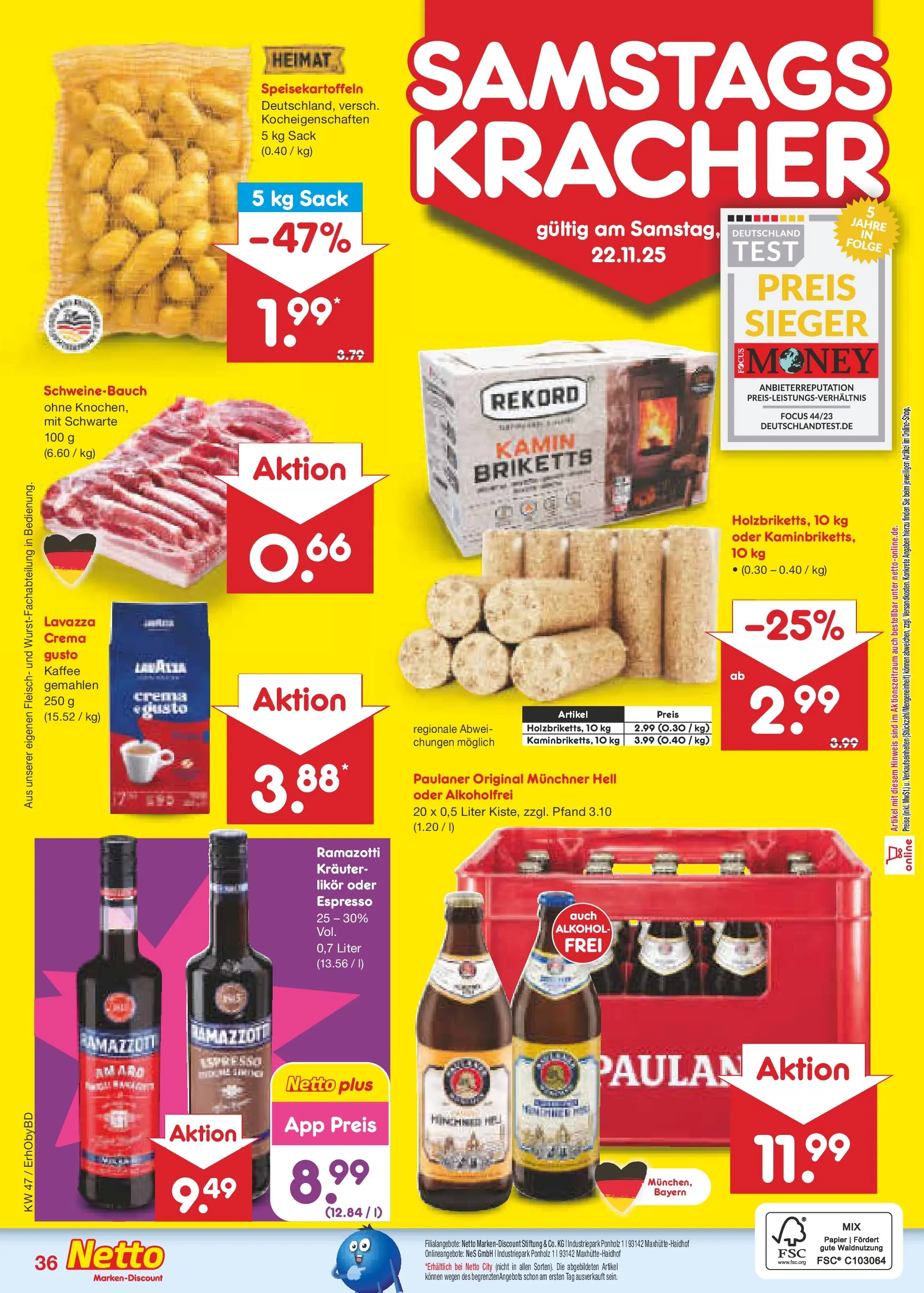 Netto Marken-Discount prospekt Velden	 (ab 17.11.2025) » Angebote | Seite: 44 | Produkte: Kamin, Kaffee, Schweinebauch, Fleisch