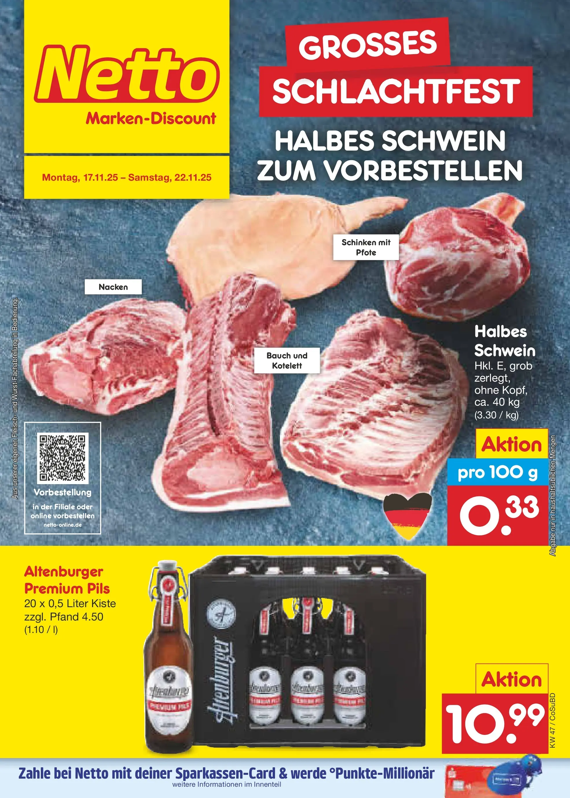 Netto Marken-Discount prospekt Delitzsch	 (ab 17.11.2025) » Angebote | Seite: 24 | Produkte: Pils, Schinken, Fleisch