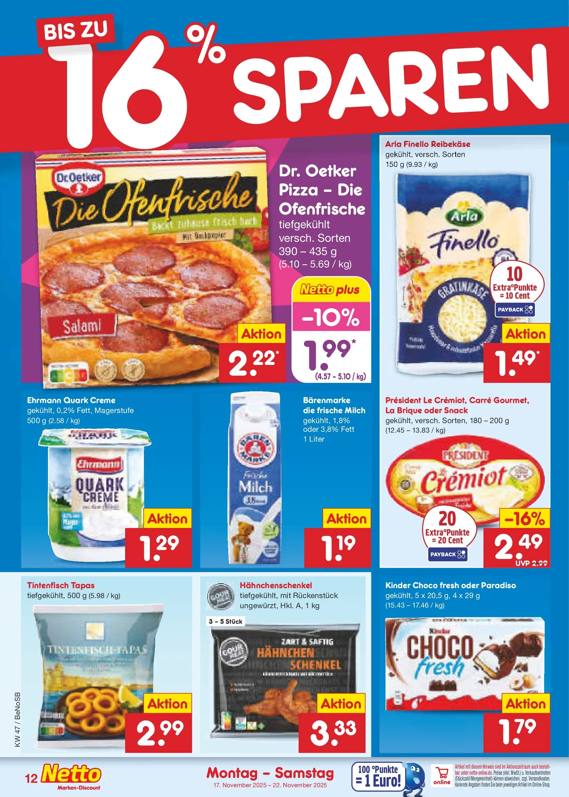 Netto Marken-Discount prospekt Bergen Auf Rügen (ab 17.11.2025) » Angebote | Seite: 12 | Produkte: Quark, Hahnchenschenkel, Tintenfisch, Ofenfrische Netto Marken-Discount prospekt Bergen Auf Rügen (ab 17.11.2025) » Angebote | Seite: 12 | Produkte: Quark, Hahnchenschenkel, Tintenfisch, Ofenfrische