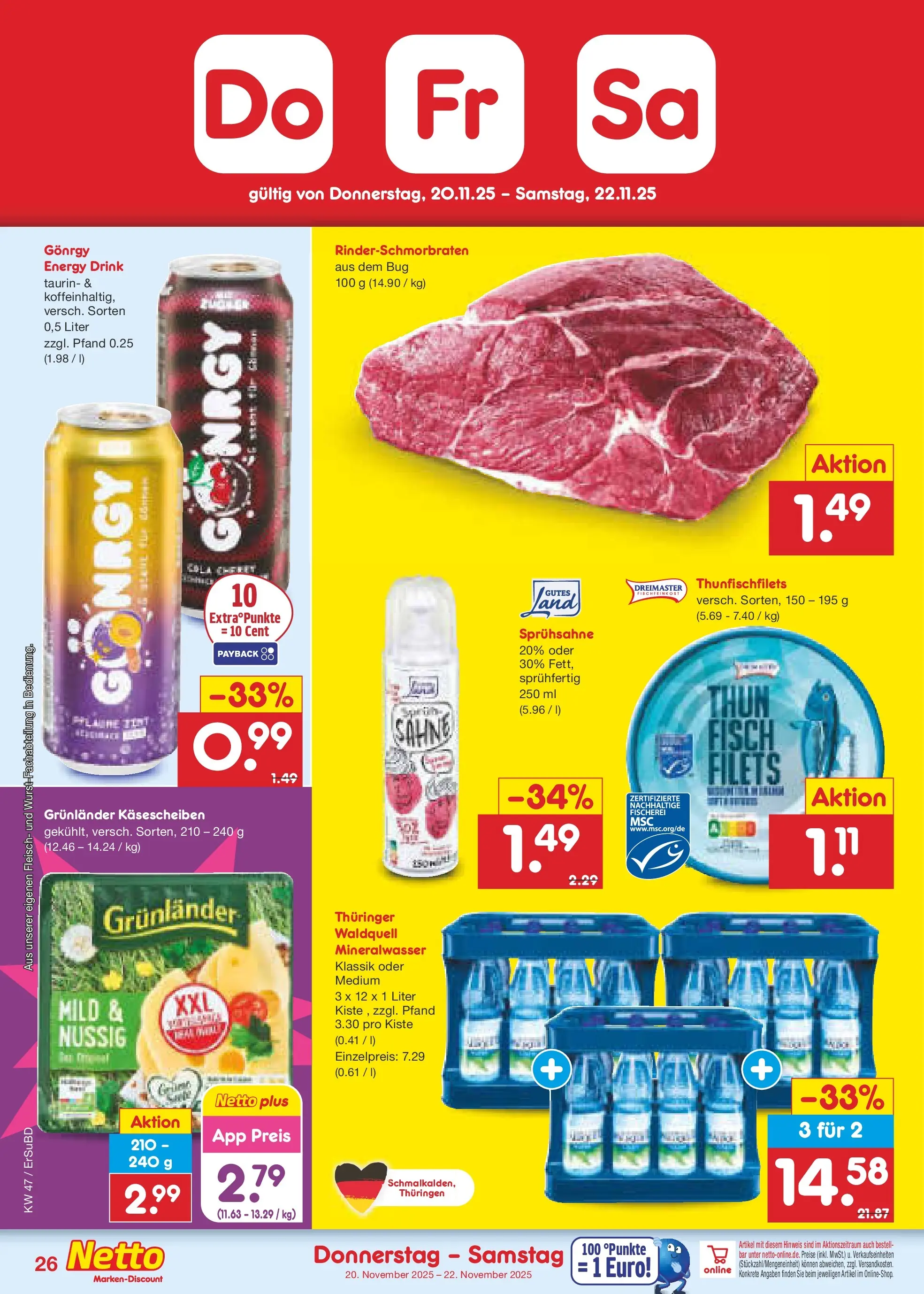 Netto Marken-Discount prospekt Jena-Lobeda	 (ab 17.11.2025) » Angebote | Seite: 34 | Produkte: Energy, Mineralwasser, Grunlander, Fleisch