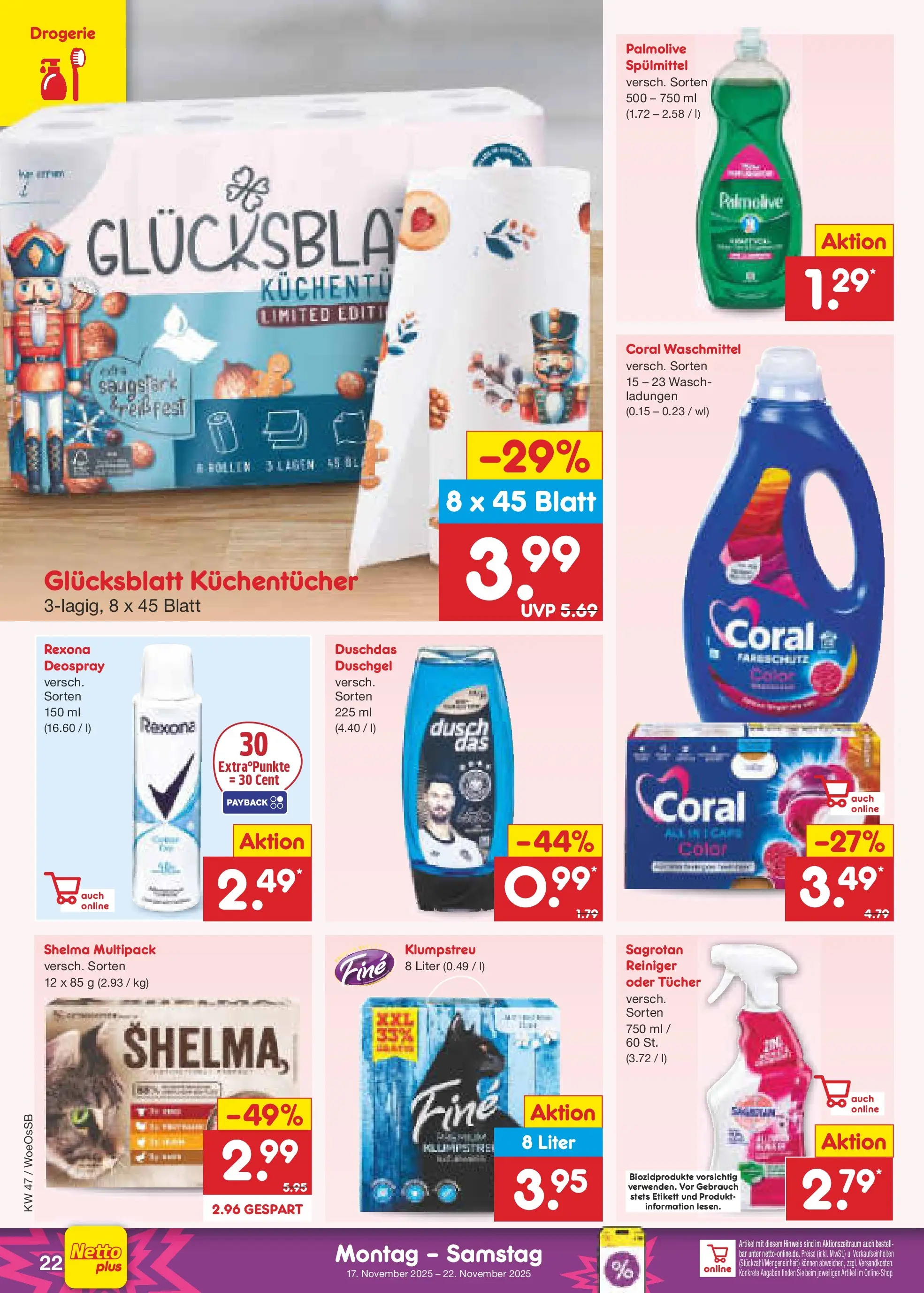 Netto Marken-Discount prospekt Gemmingen	 (ab 16.11.2025) » Angebote | Seite: 28 | Produkte: Coral, Coral waschmittel, Duschgel, Waschmittel